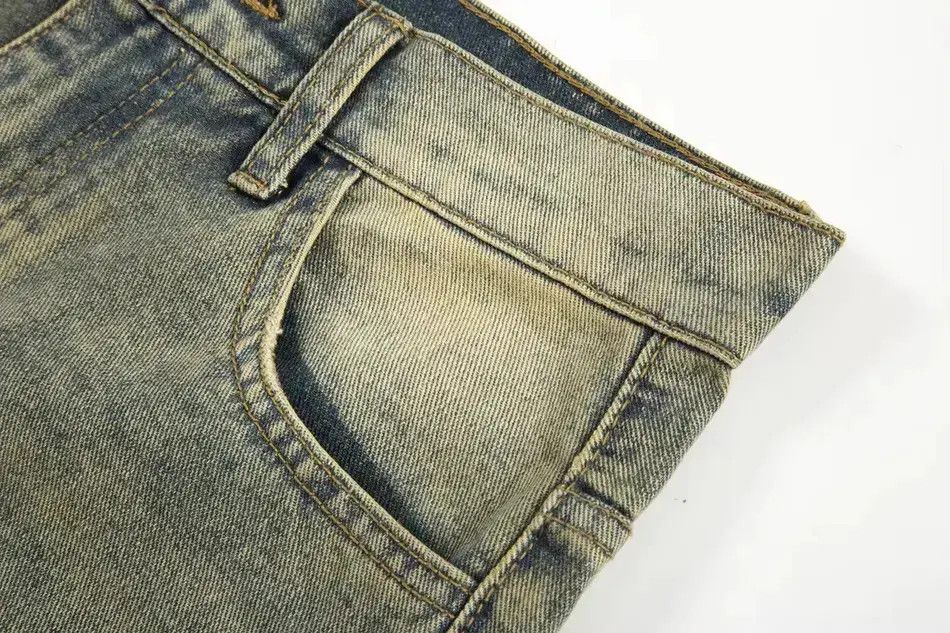 Japanese Brand Streetwear Yellow Style Distressed Straight Jeans y2k Size US 30 / EU 46 - 5 Thumbnail
