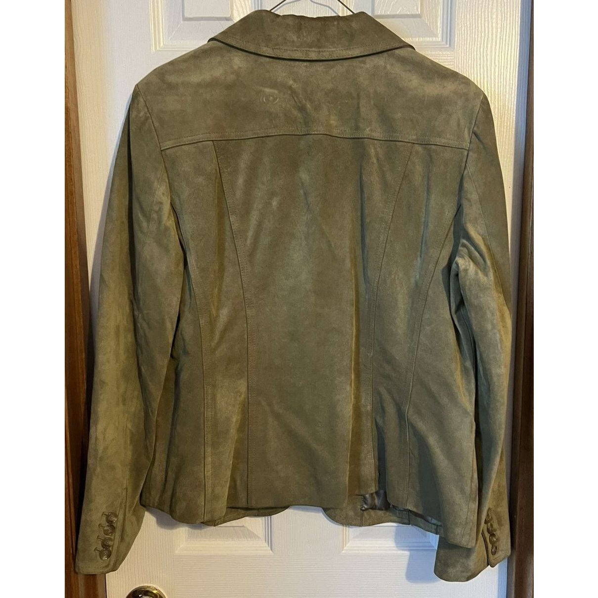 Ann Taylor Ann Taylor Women's Olive Green Suede Leather Blazer - Size L Size L / US 10 / IT 46 - 6 Thumbnail