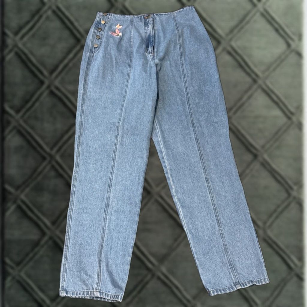 Vintage VINTAGE 80s Butterfly Embroidered Together! Brand Women’s Jeans Straight Blue 30x30 Womens Size 36" / US 14 / IT 50 - 1 Thumbnail