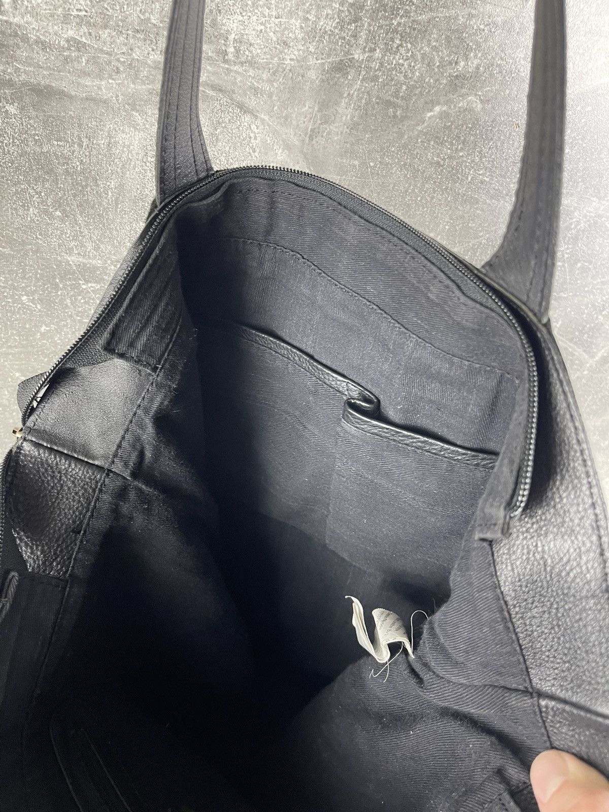 Genuine Leather Contemporary Avant-Garde Italian Black Leather Tote Bag Size ONE SIZE - 10 Thumbnail