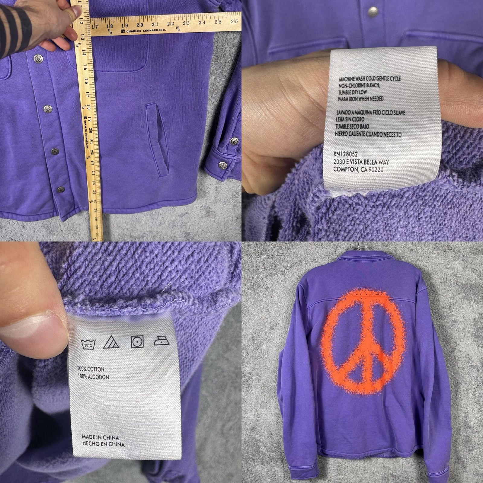 Vintage Supervsn Peace Over Shirt Mens M Heavyweight Shacket Purple Knit Terry Cardigan Button-Up Long Sleeve Size US M / EU 48-50 / 2 - 9 Thumbnail