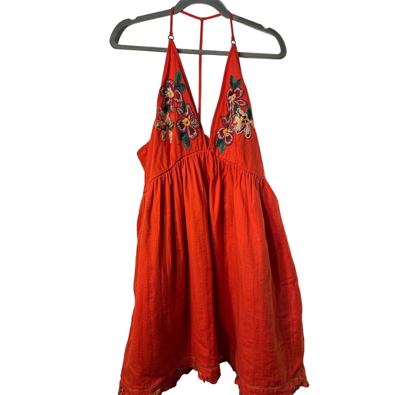 Free People Free People Babydoll Embroidered Floral Halter Sundress Size L / US 10 / IT 46 - 1 Thumbnail
