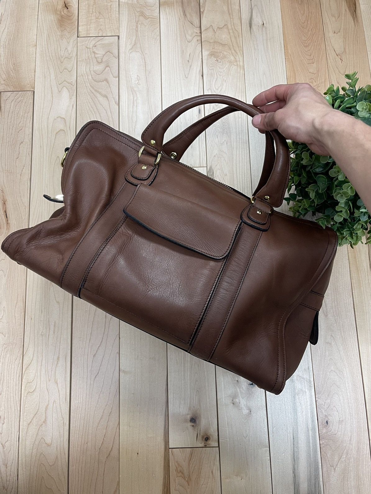 image of Porter Brown Leather Top Handle Travel/duffel Bag, Men's