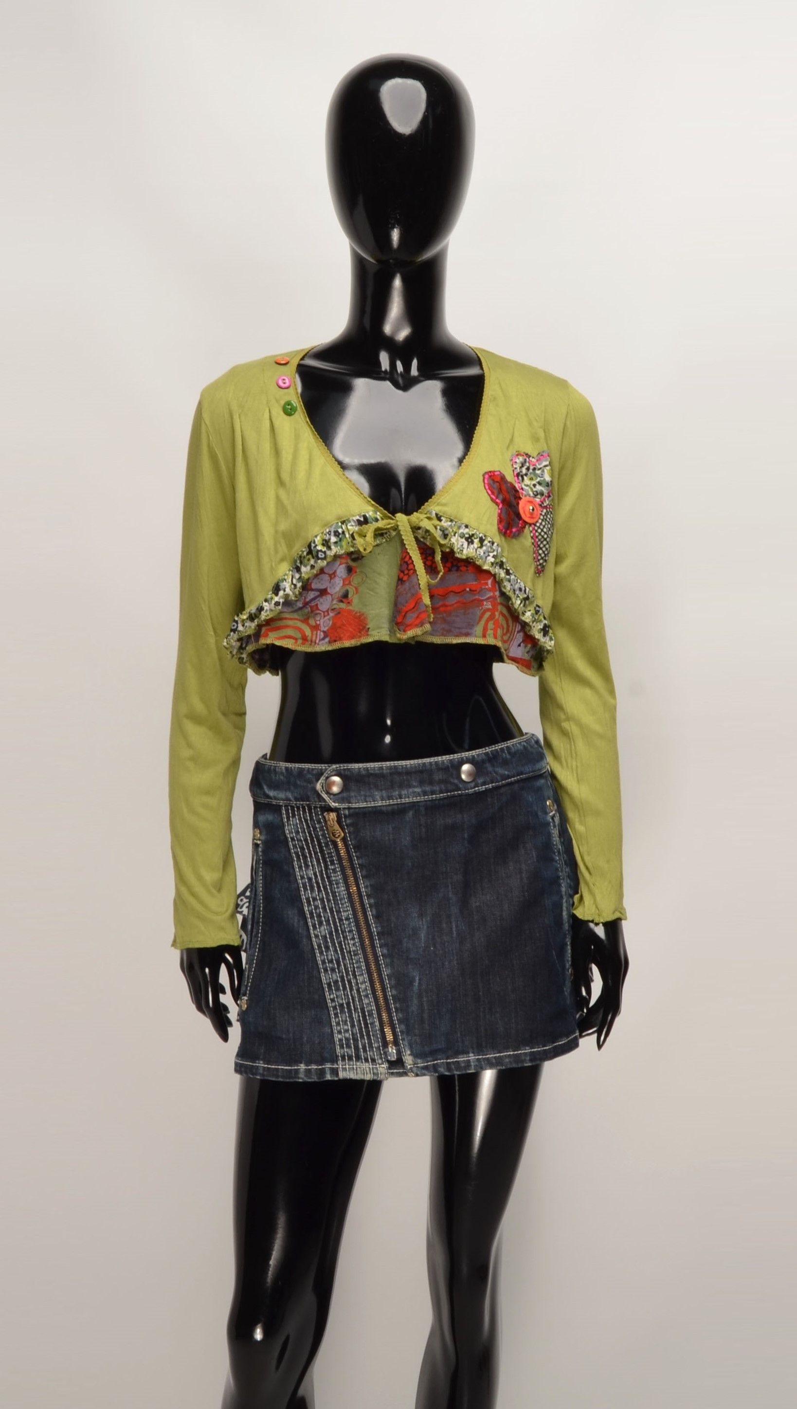 Designer × Vintage Sensation pour Elle Y2K Boho Cropped Long Sleeve Top Bolero Size S / US 4 / IT 40 - 1 Thumbnail