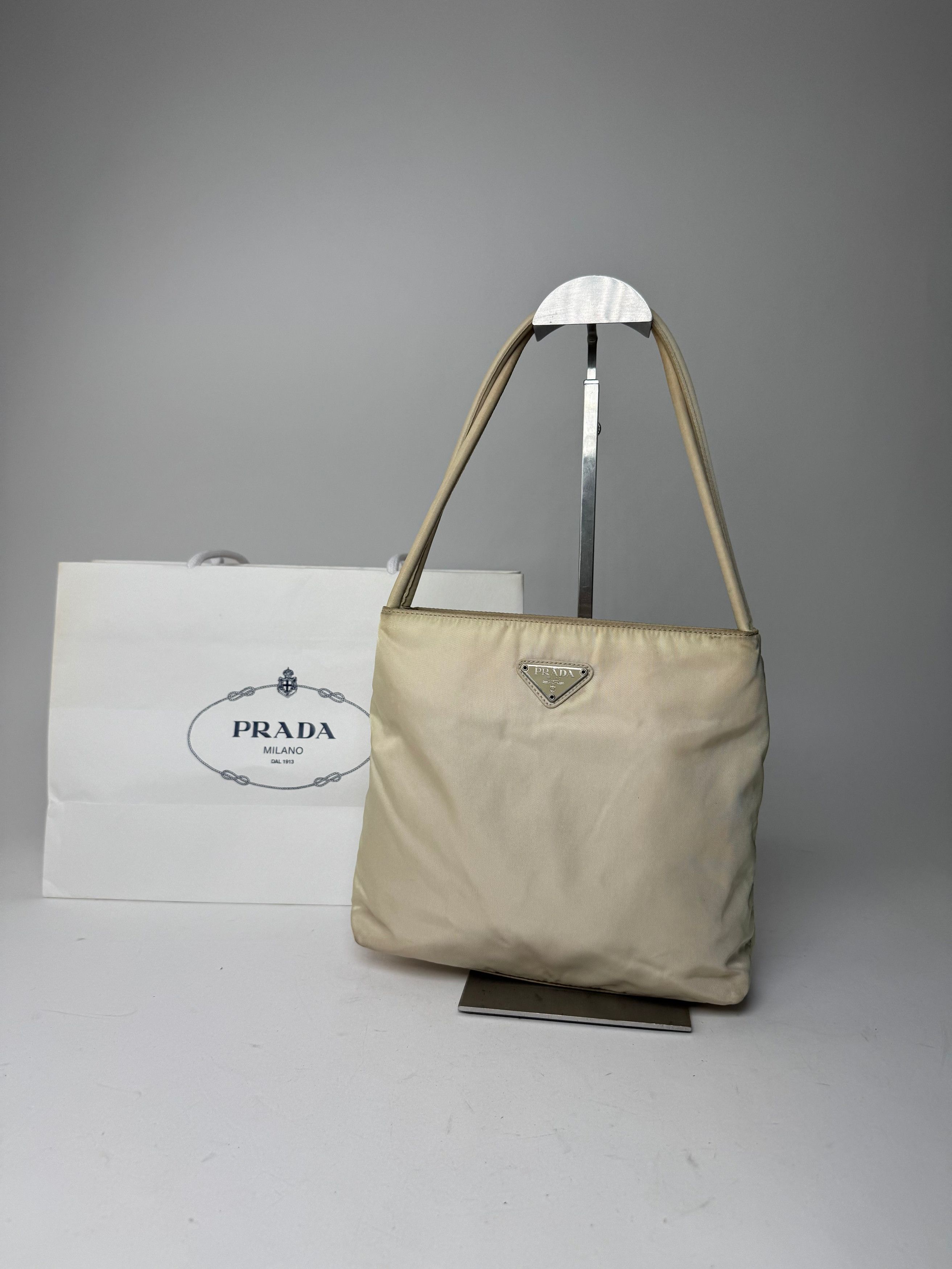 Prada Vintage Polyester Triangle Bag Beige Size ONE SIZE - 1 Thumbnail