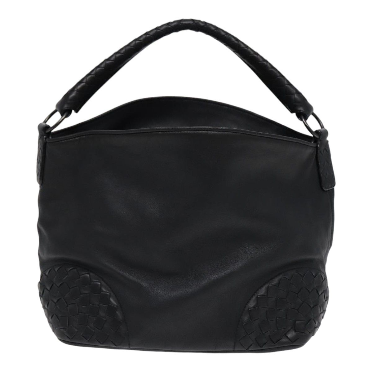 Intrecciato Black Leather Shoulder Bag (Pre-Owned)