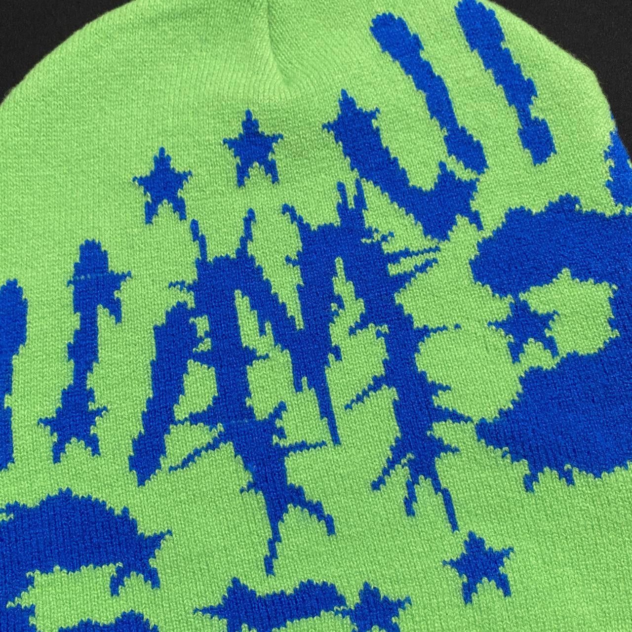 Japanese Brand Rare Handprint Graphic Design No Cuff Knit Green Beanie OS Size ONE SIZE - 4 Thumbnail