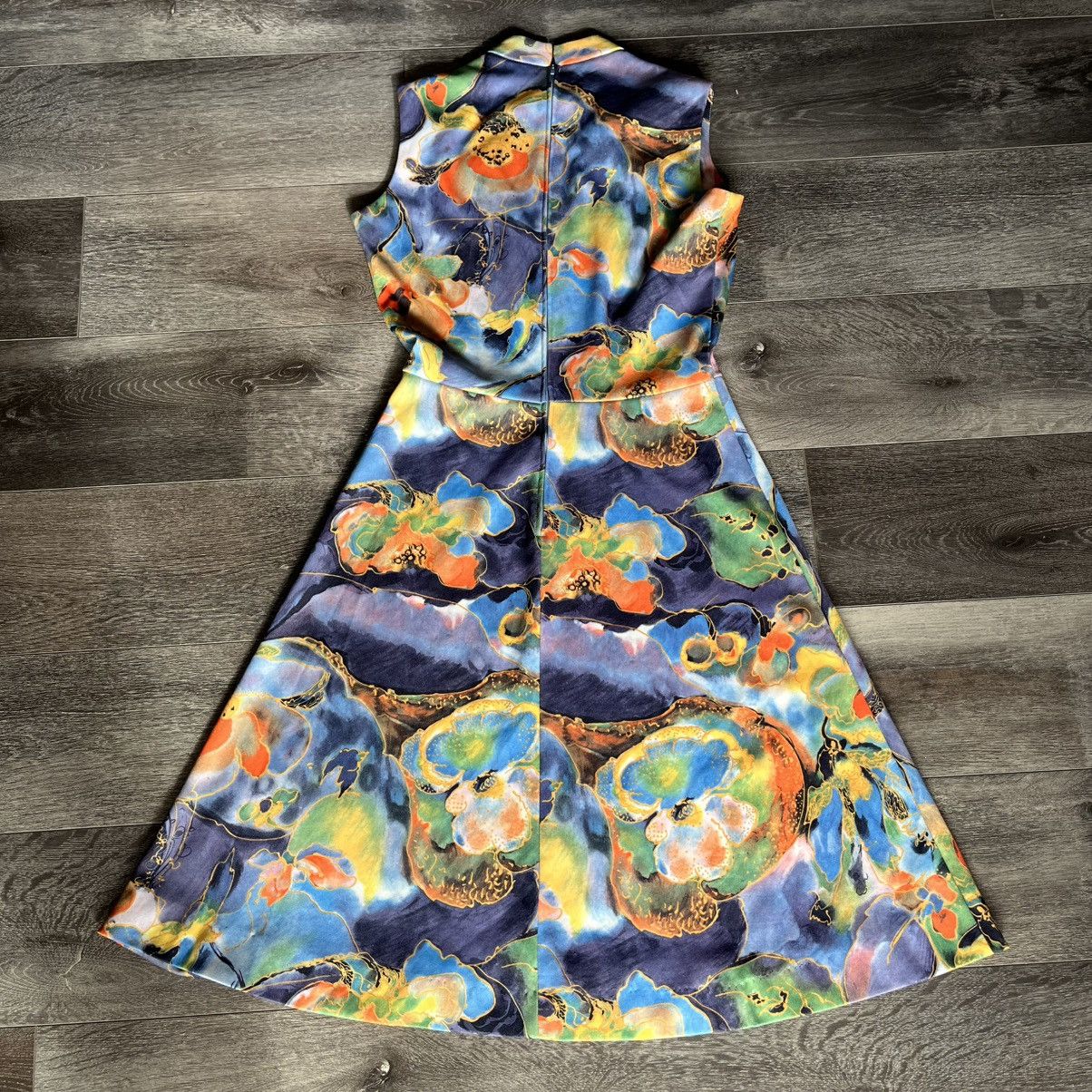 Vintage Vintage 1970s Jerrie Lurie Floral Avant-Garde Pattern Dress Size L / US 10 / IT 46 - 2 Thumbnail