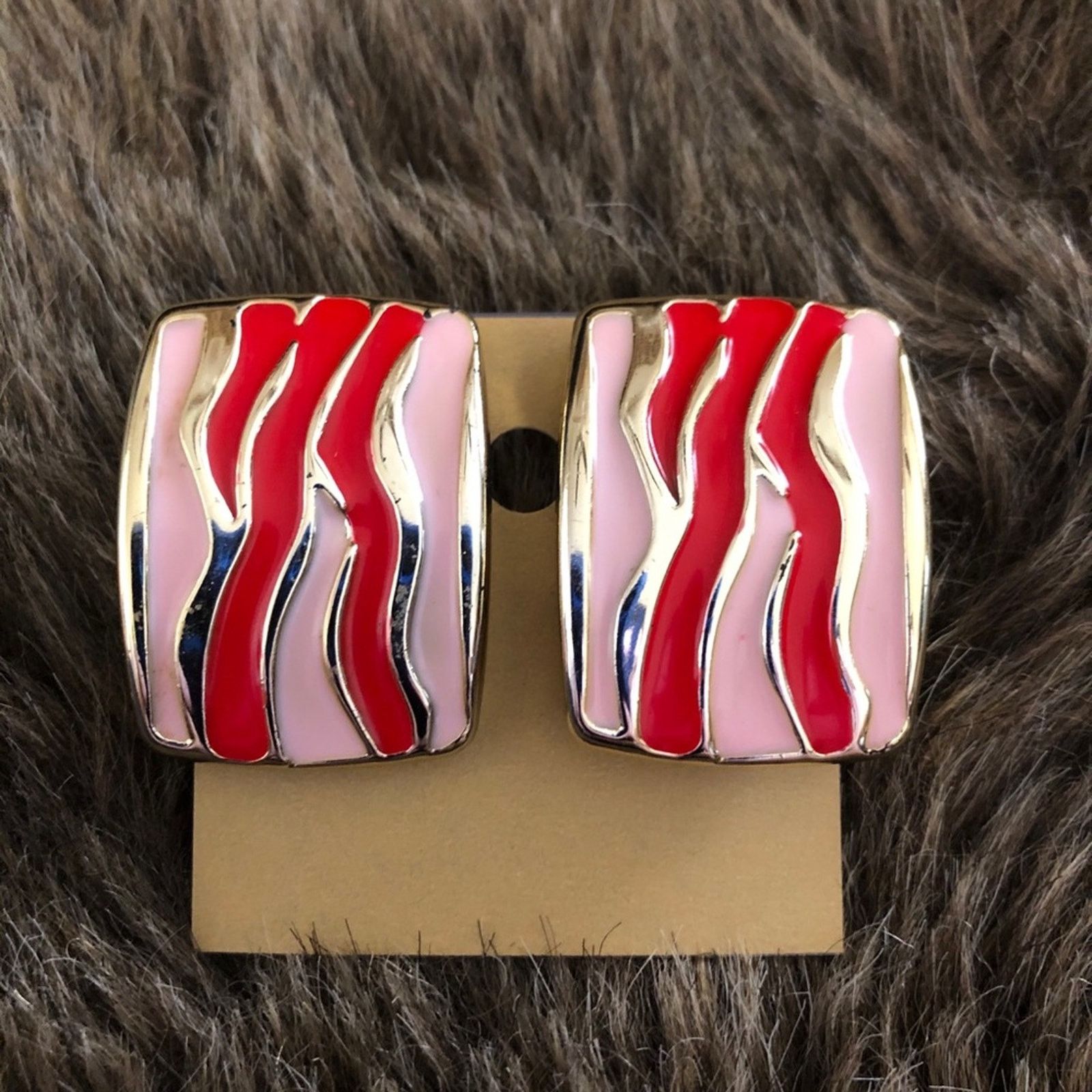 Vintage Vintage wavy pink/red statement clip earrings Size ONE SIZE - 2 Thumbnail