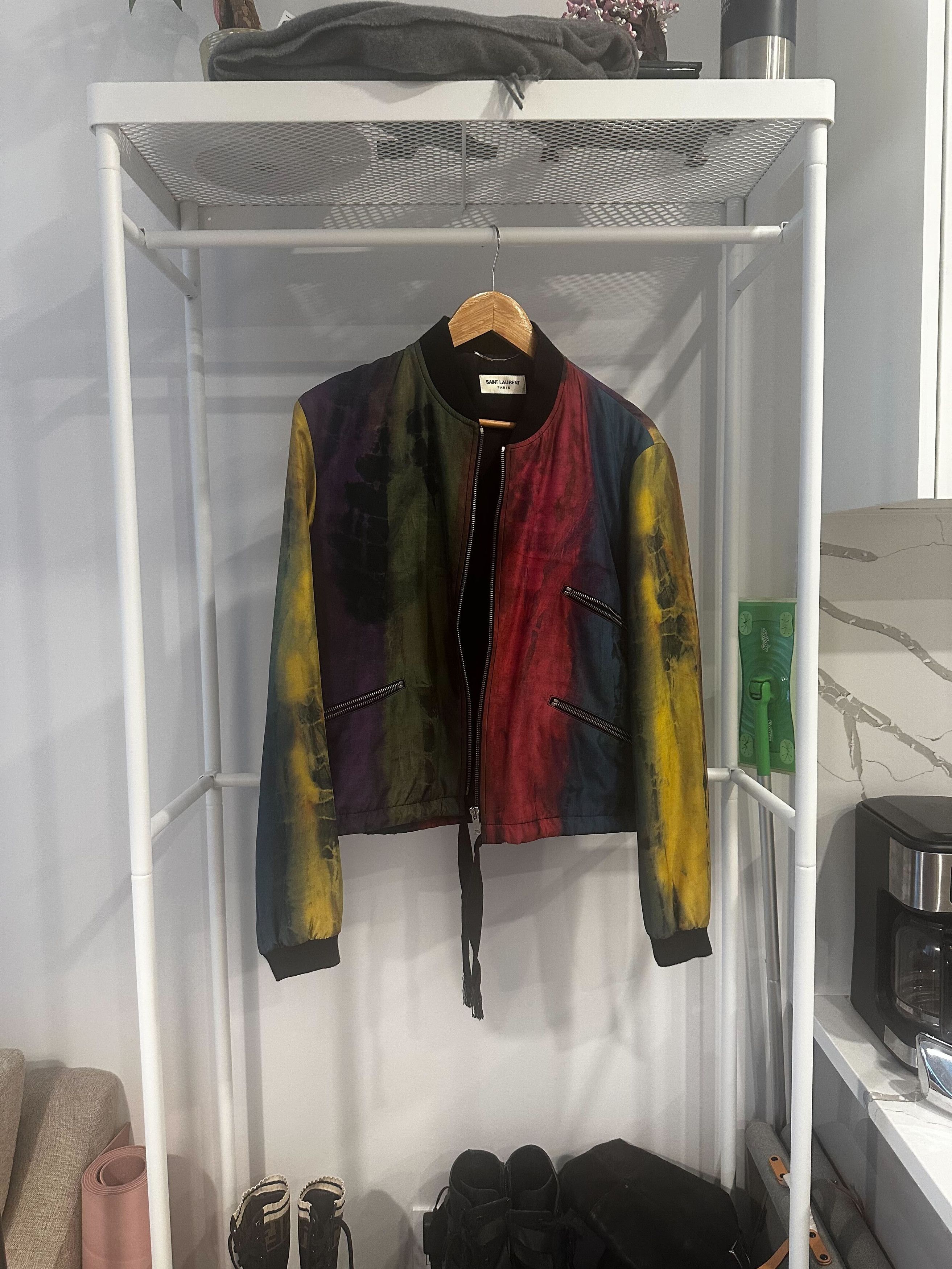 Saint Laurent Paris Multicolor Silk Tie-Dye Bomber Jacket Size US S / EU 44-46 / 1 - 1 Thumbnail