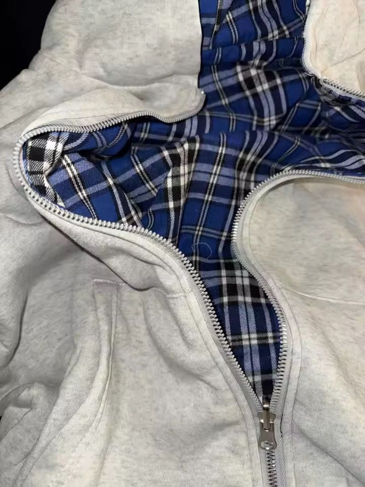 Japanese Brand Reversible Gray Hoodie with Plaid Lining Size US XL / EU 56 / 4 - 8 Thumbnail