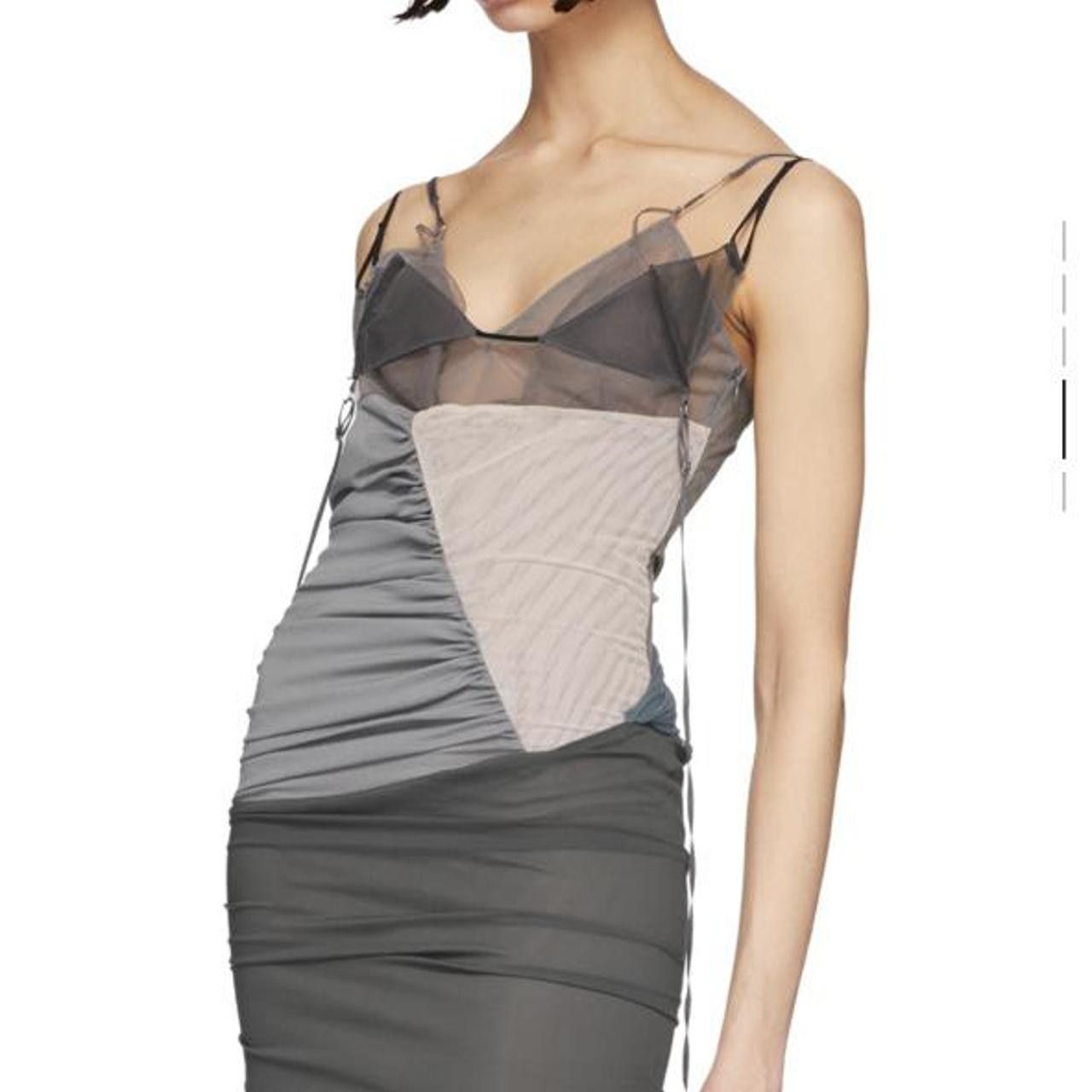 image of Nensi Dojaka Ssense Exclusive Pink & Grey Silk Dress 1 in Steel/Blossom, Women's (Size XS)