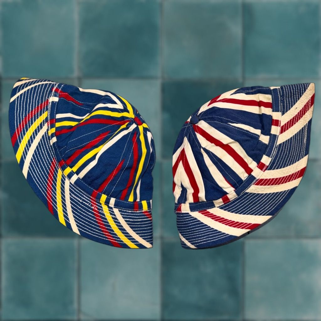 Vtg White Stag Hat Shaped Buckets 50s 60s Novelty Print Stripes Rockabilly Blue