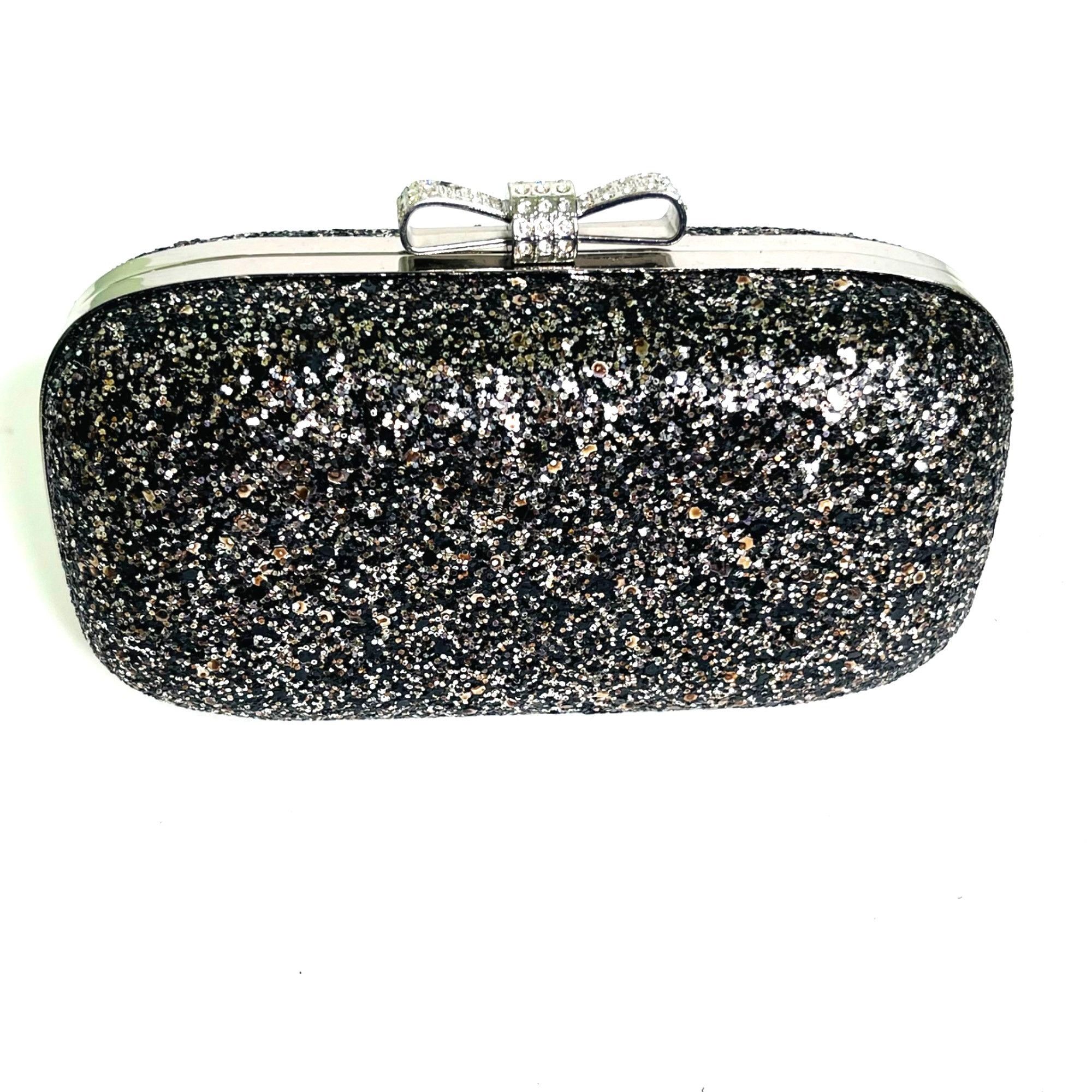 I.N.C Clutch Purse Evie by INC Hard Shell Silver Glitter on Black Size ONE SIZE - 5 Thumbnail