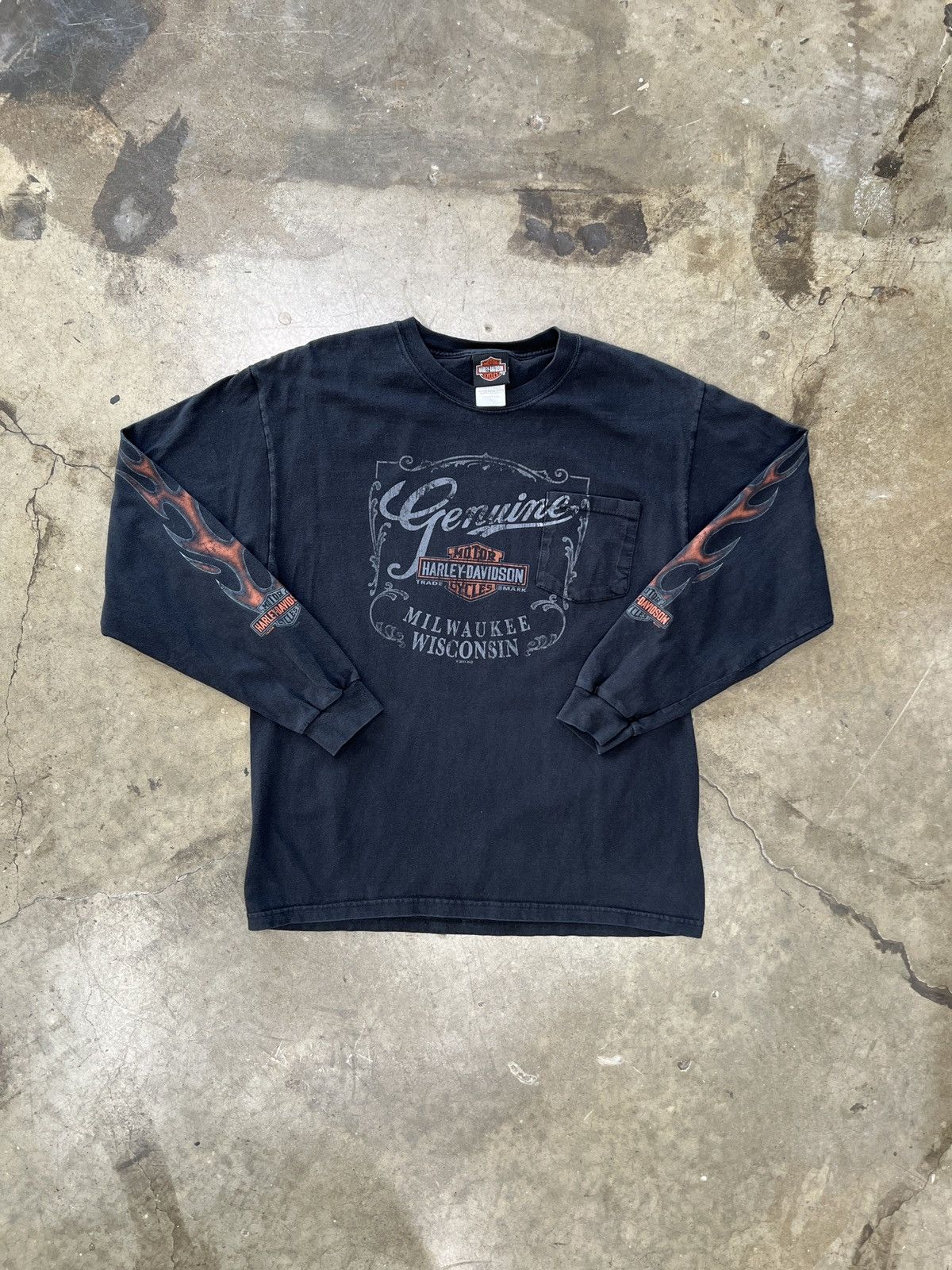 Harley Davidson Vintage Harley Davidson Long Sleeve Flame Motorcycle Large Size US L / EU 52-54 / 3 - 2 Thumbnail