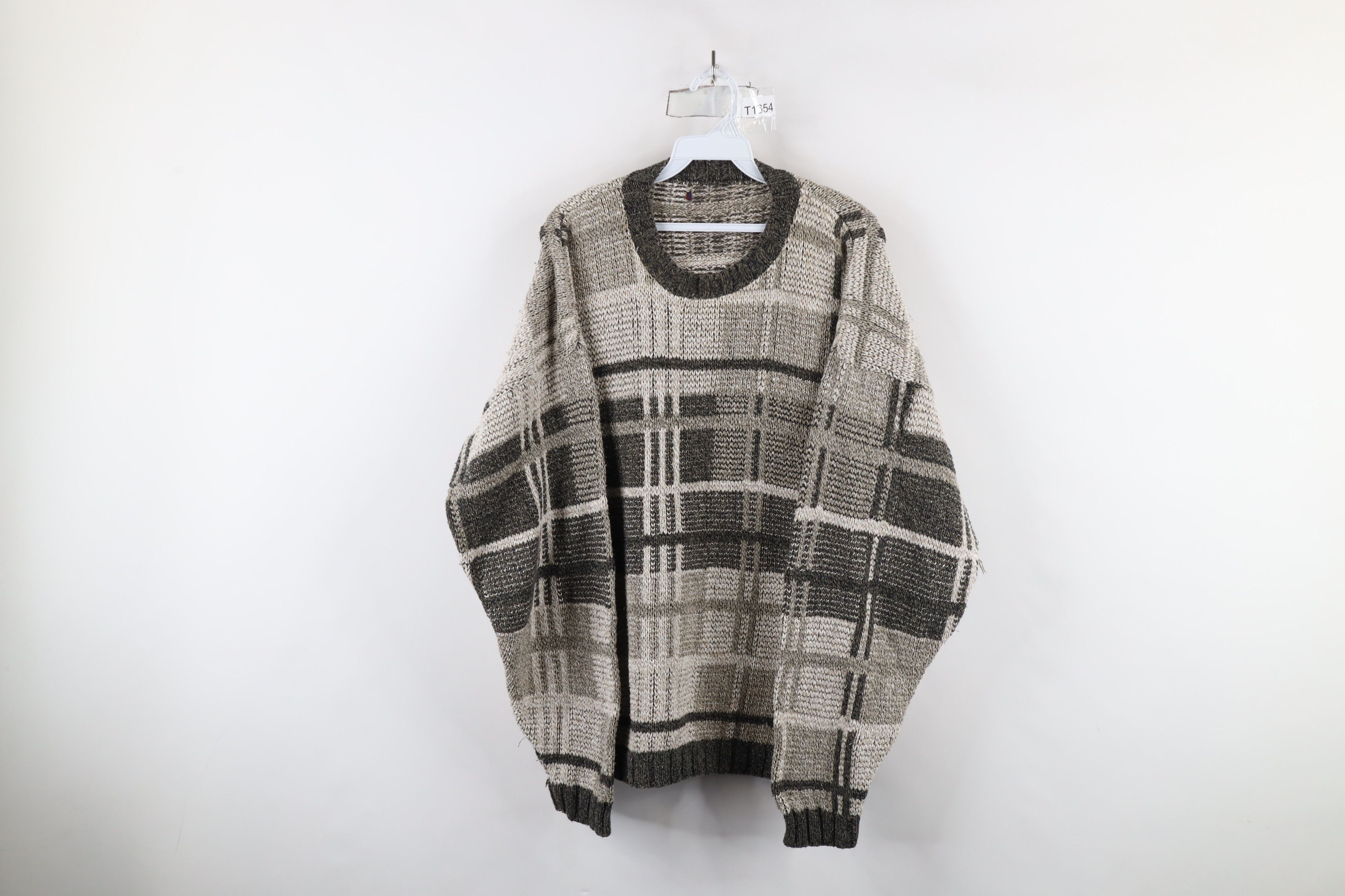 Vintage Vintage 90s Streetwear Earth Tone Chunky Knit Sweater Plaid Size US XXL / EU 58 / 5 - 1 Thumbnail