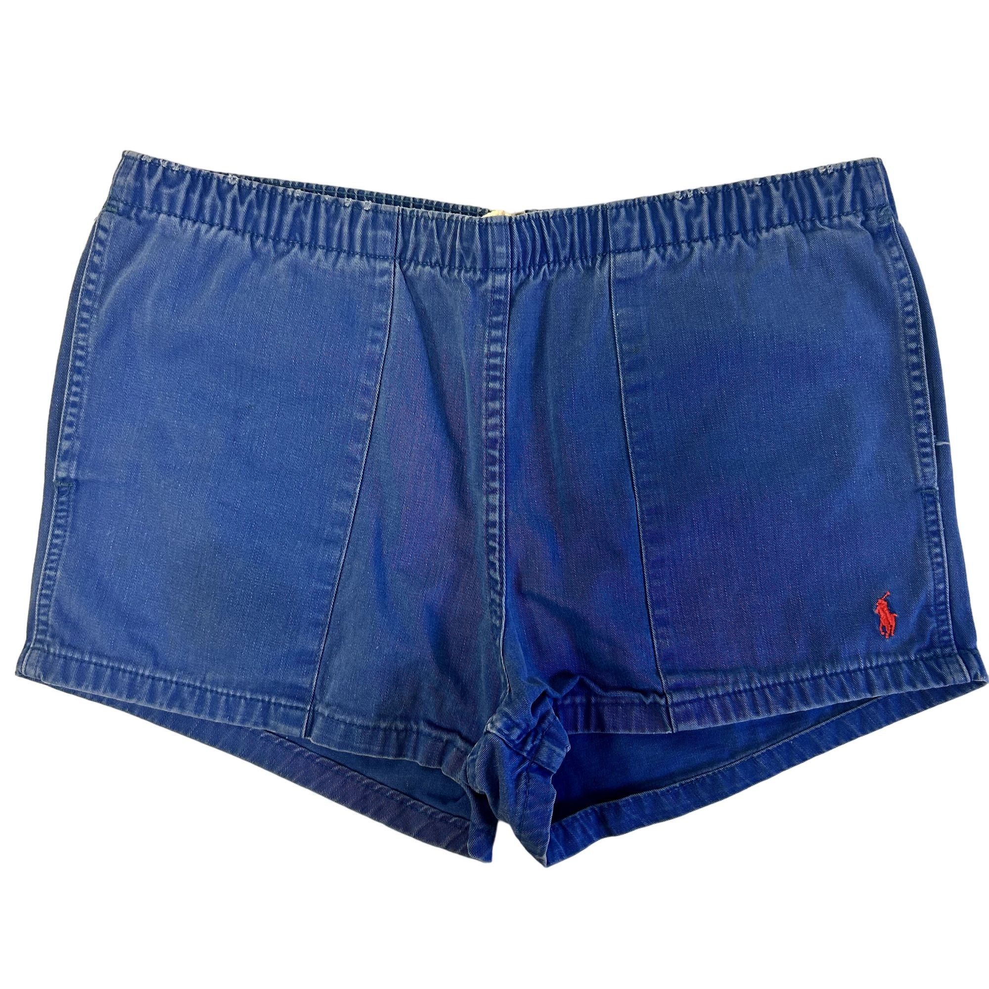 image of Polo Ralph Lauren 80's Ralph Laurent Cotton Polo Pony Logo Surfer Beach Shorts in Blue (Size 36)