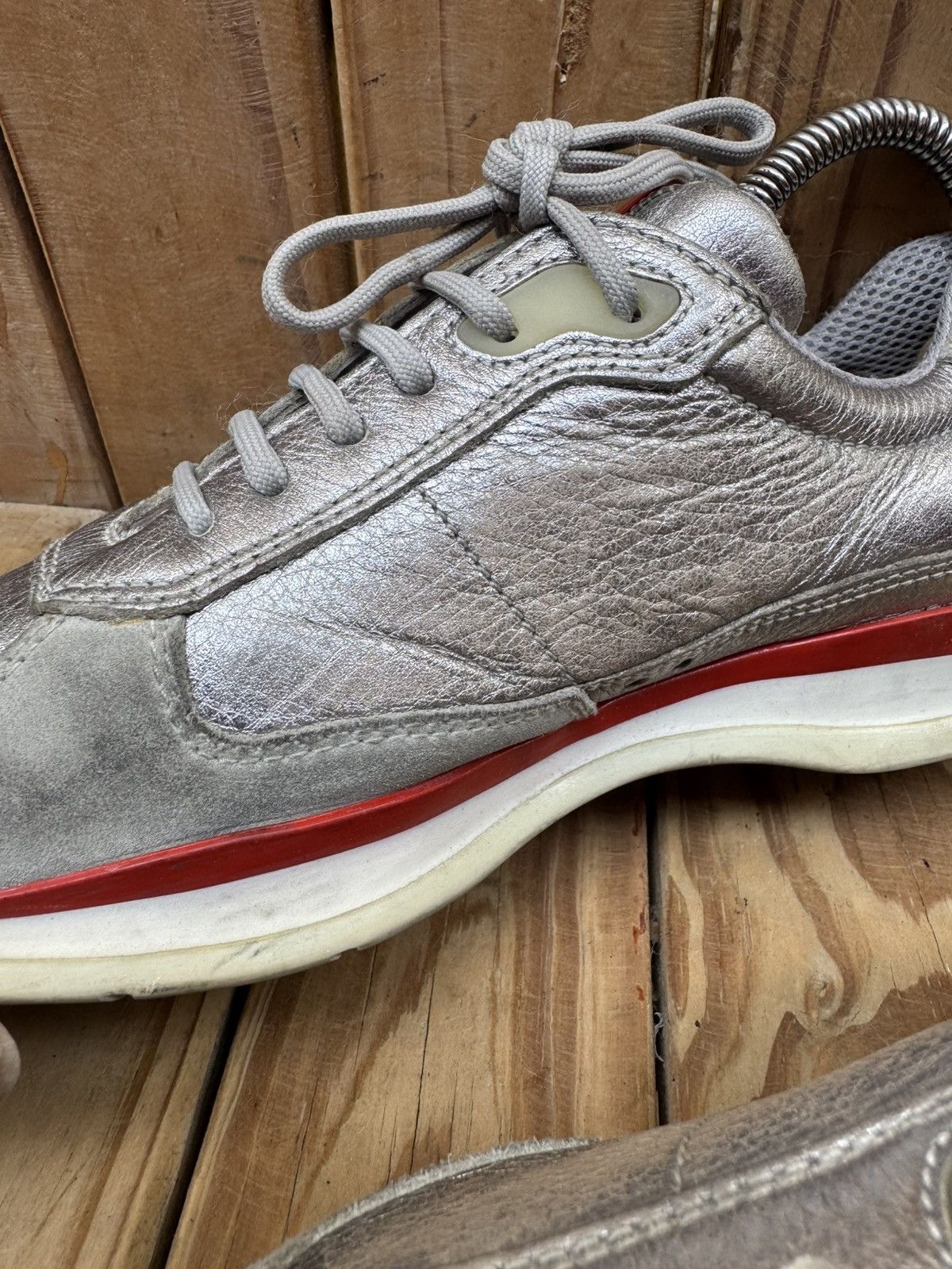Prada Prada Women’s silver leather sneakers EUR 37 USA 7 Uk 4 Size US 7 / IT 37 - 6 Thumbnail