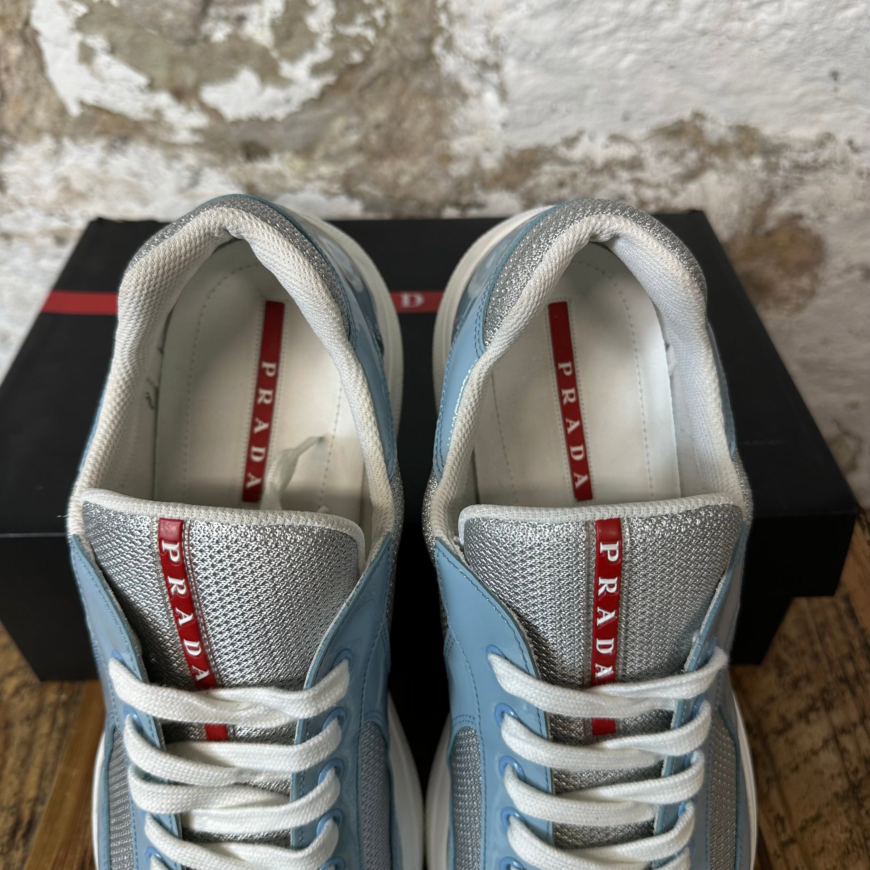 Prada Prada Americas Cup Baby Blue Patent Grey White Sneaker Sz 14 Size US 14 / EU 47 - 4 Thumbnail