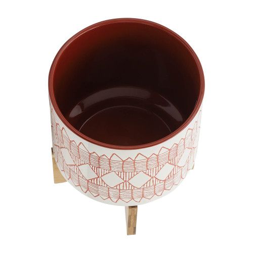 Designer × Homemade CERAMIC 10" AZTEC PLANTER ON WOODEN STAND, ORANGE Size US L / EU 52-54 / 3 - 4 Thumbnail