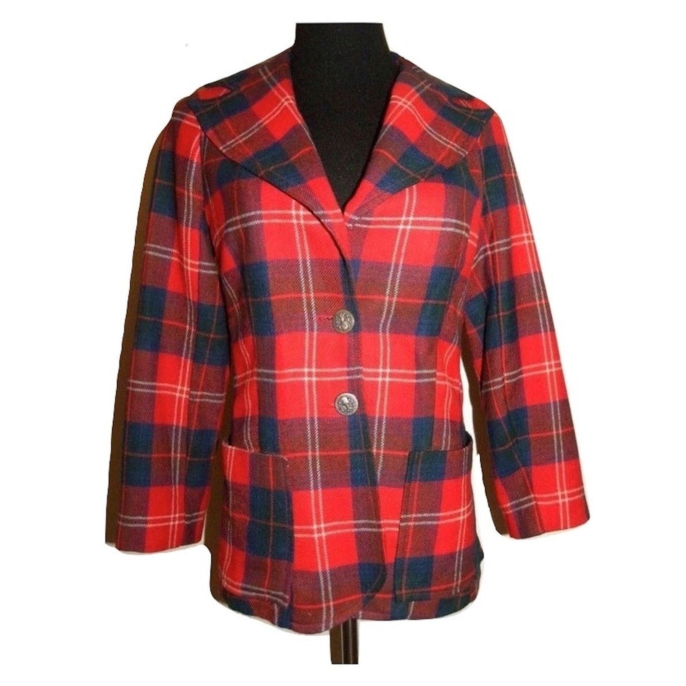 Vintage 70s RED Plaid Tartan Blazer Wide Notched Collar MOD Punk Size S / US 4 / IT 40 - 7 Thumbnail