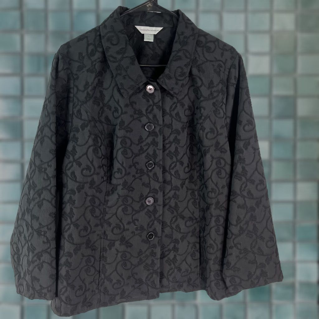 Vintage Christopher & Banks Womens Jacket Floral Black Long Sleeves Flowy Button Size XL Size XL / US 12-14 / IT 48-50 - 1 Thumbnail