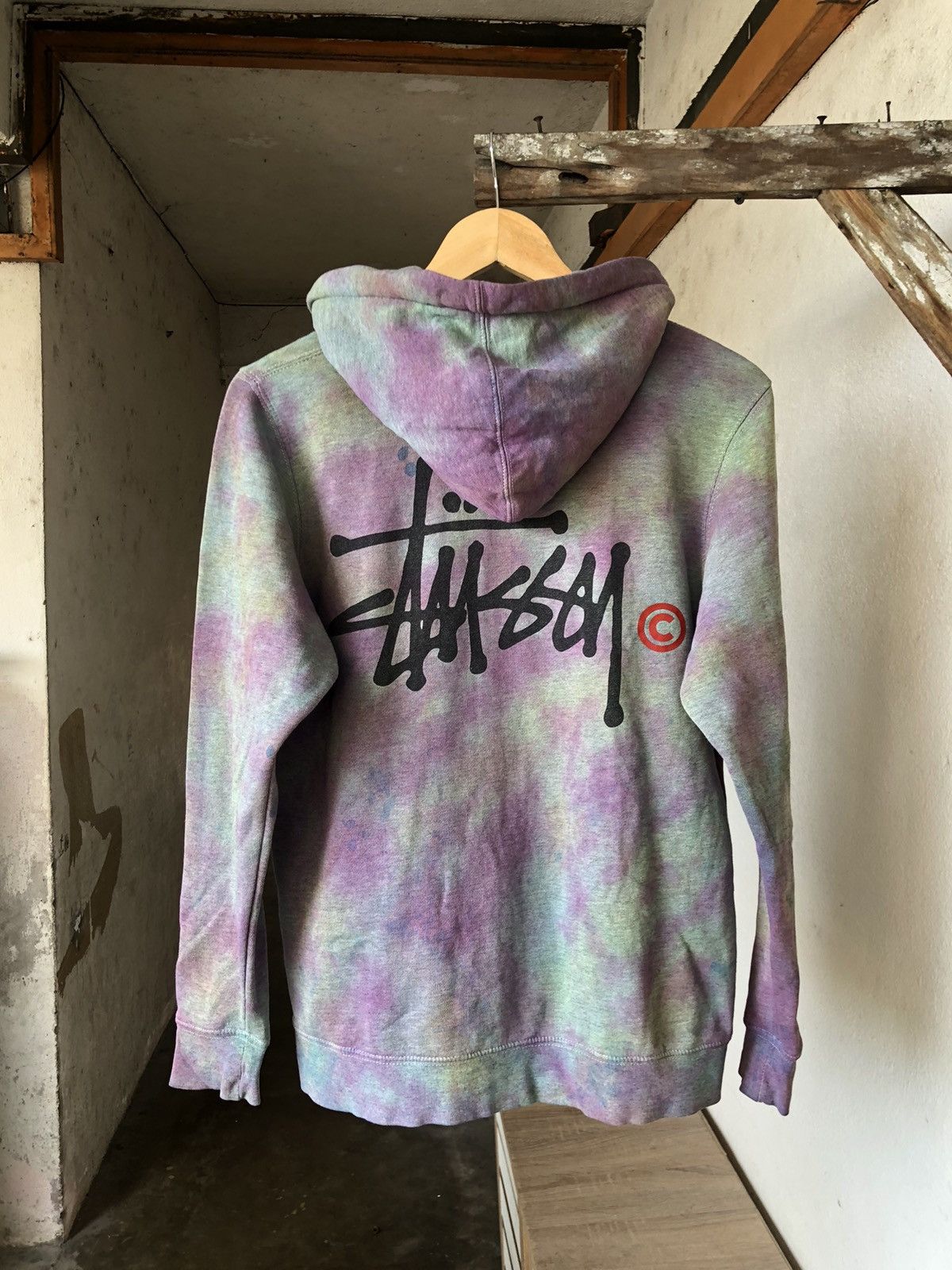 image of stussy Tie Dye Big Logo Sweater Hoodie Y2K, Men's (Size Small)