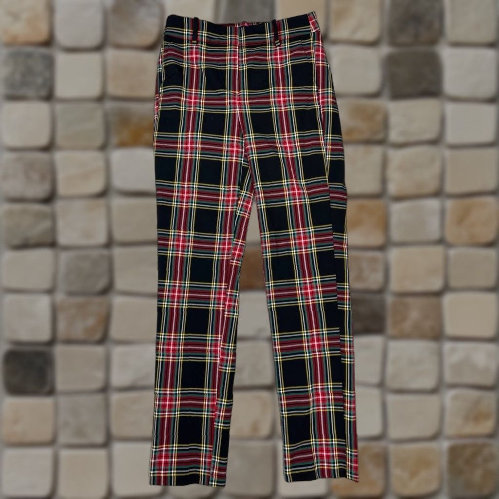 J.Crew VINTAGE J. Crew Pants Womens 2 Ruby Full Length Black Red Plaid Slim Fit New Size 26" / US 2 / IT 38 - 1 Thumbnail