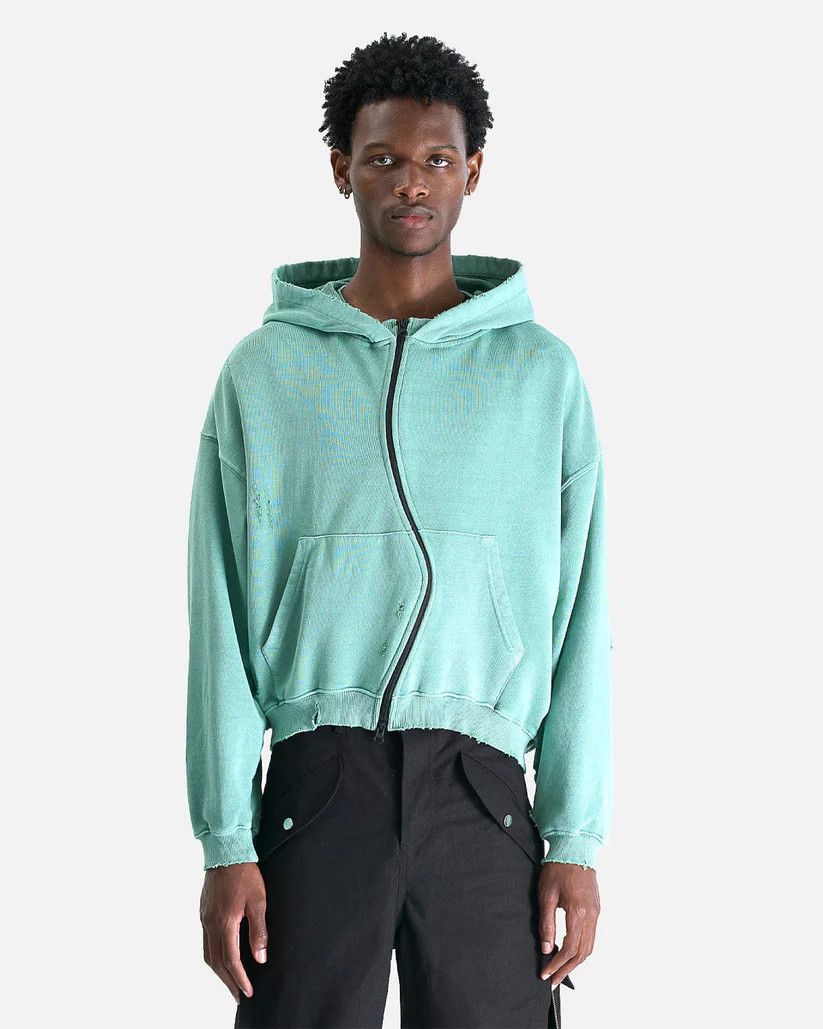 o1s1v1r1oon0825 Zip-Up Round Hem Hoodie in Tokyo Green