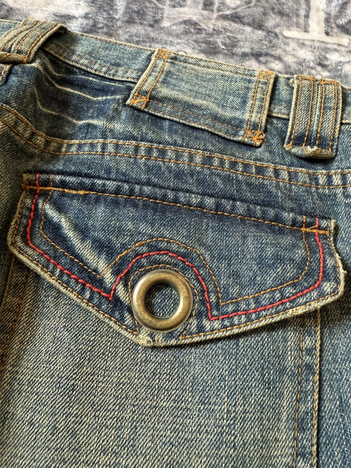 Fad Three × GOSTAR DE FUGA × Japanese Brand Rupert Japan Muddy Wash Rivet Edgy Flared Denim Pants Size US 31 - 16 Thumbnail