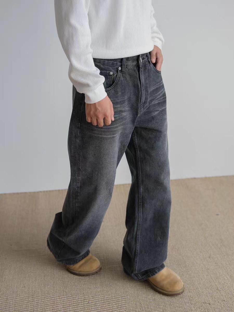 Vintage Whiskered Washed Wide Leg Denim Jeans Size US 32 / EU 48 - 1 Thumbnail
