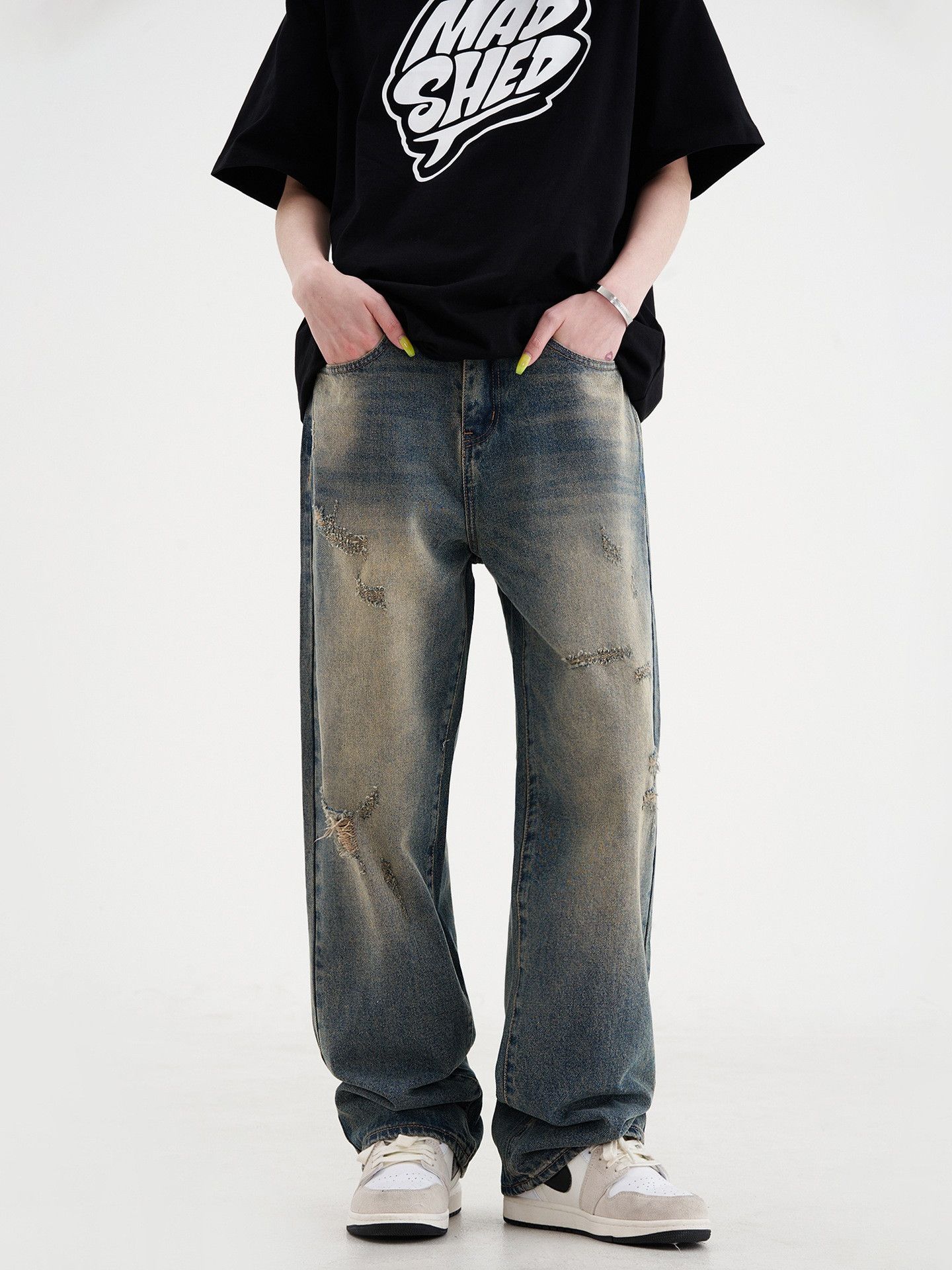 Japanese Brand Men's American straight-leg washed distressed jeans Size US 32 / EU 48 - 1 Thumbnail