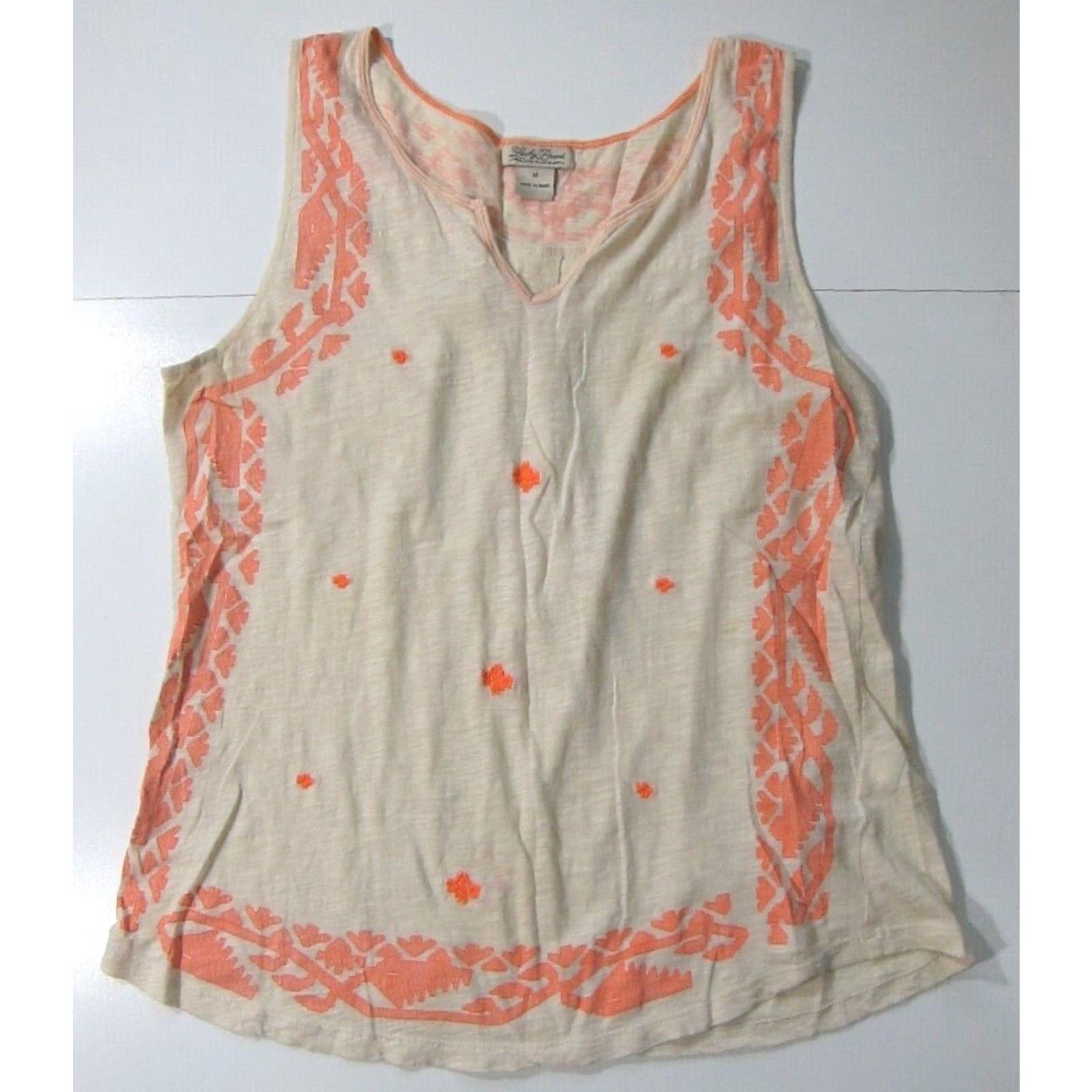 Lucky Brand Lucky Brand 100% Cotton Embroidered Orange Sleeveless Tank Blouse Medium Women Shirt V-Neck Size M / US 6-8 / IT 42-44 - 7 Thumbnail