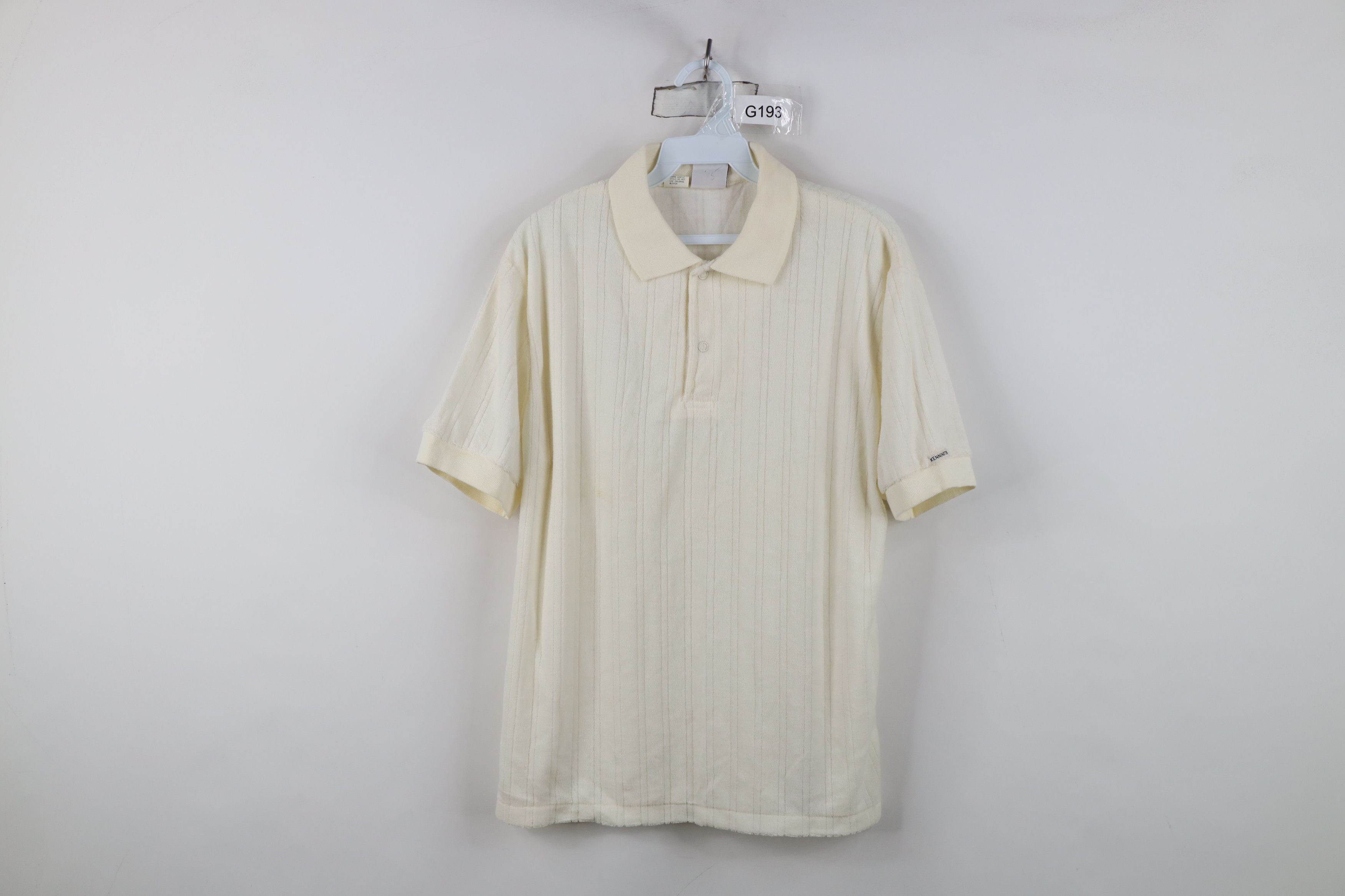 Vintage 70s Streetwear Terry Cloth Collared Polo Shirt Cream