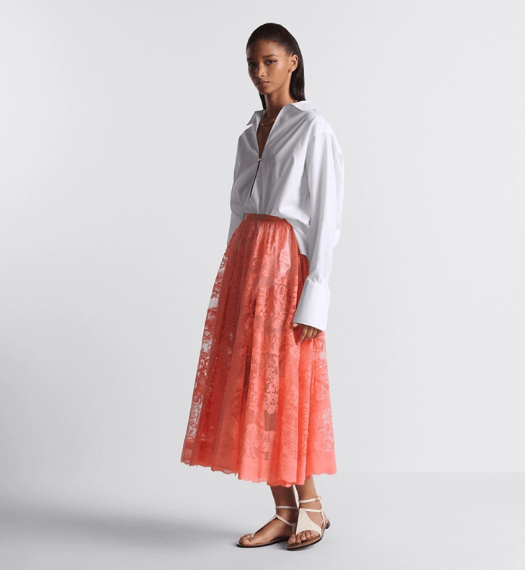 Dior o1w1db10925 441J75 Midi Skirt in Coral Size 26" / US 2 / IT 38 - 4 Thumbnail