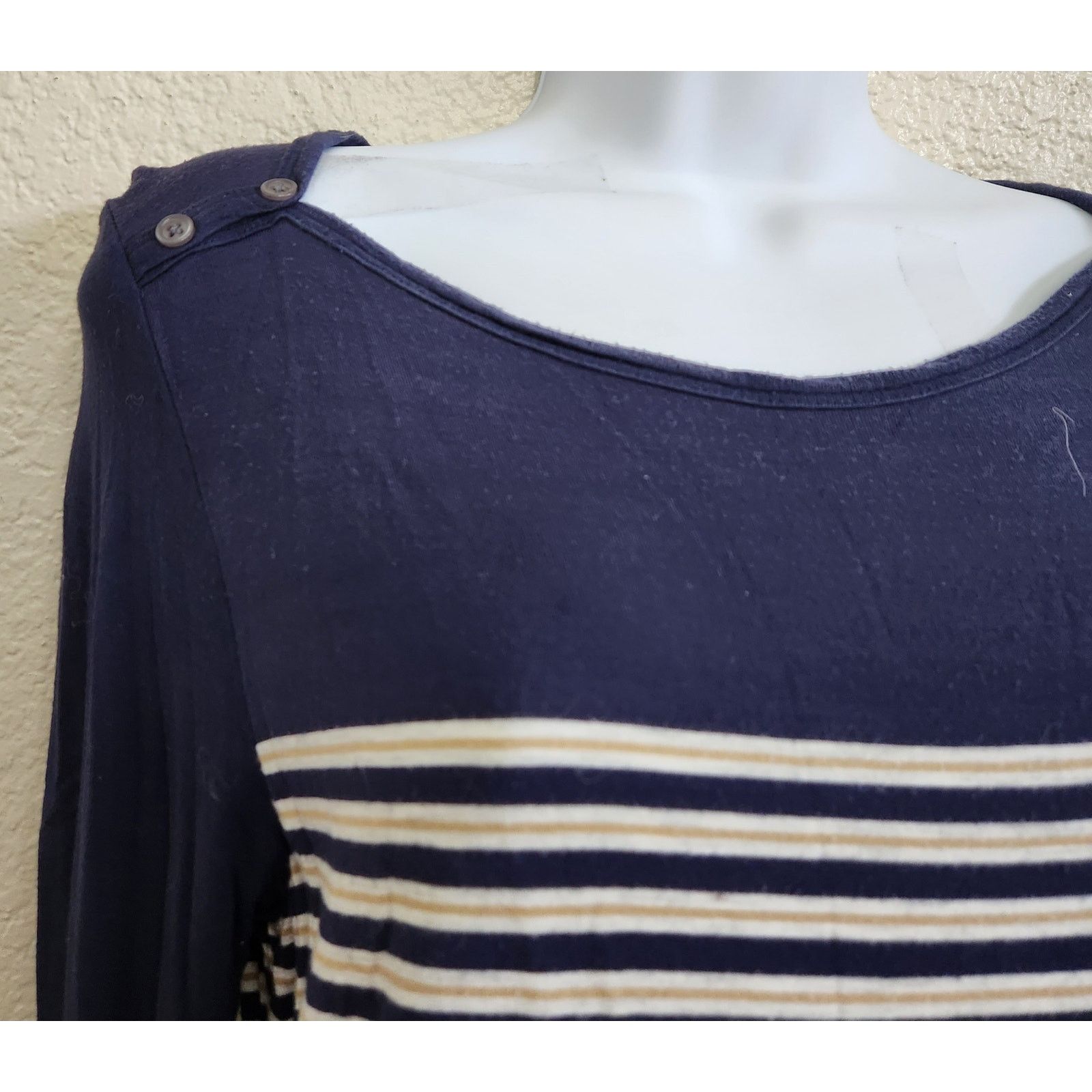 Other Max Studios Blue White Gold Striped Boat Neck Top Small Size S / US 4 / IT 40 - 2 Thumbnail