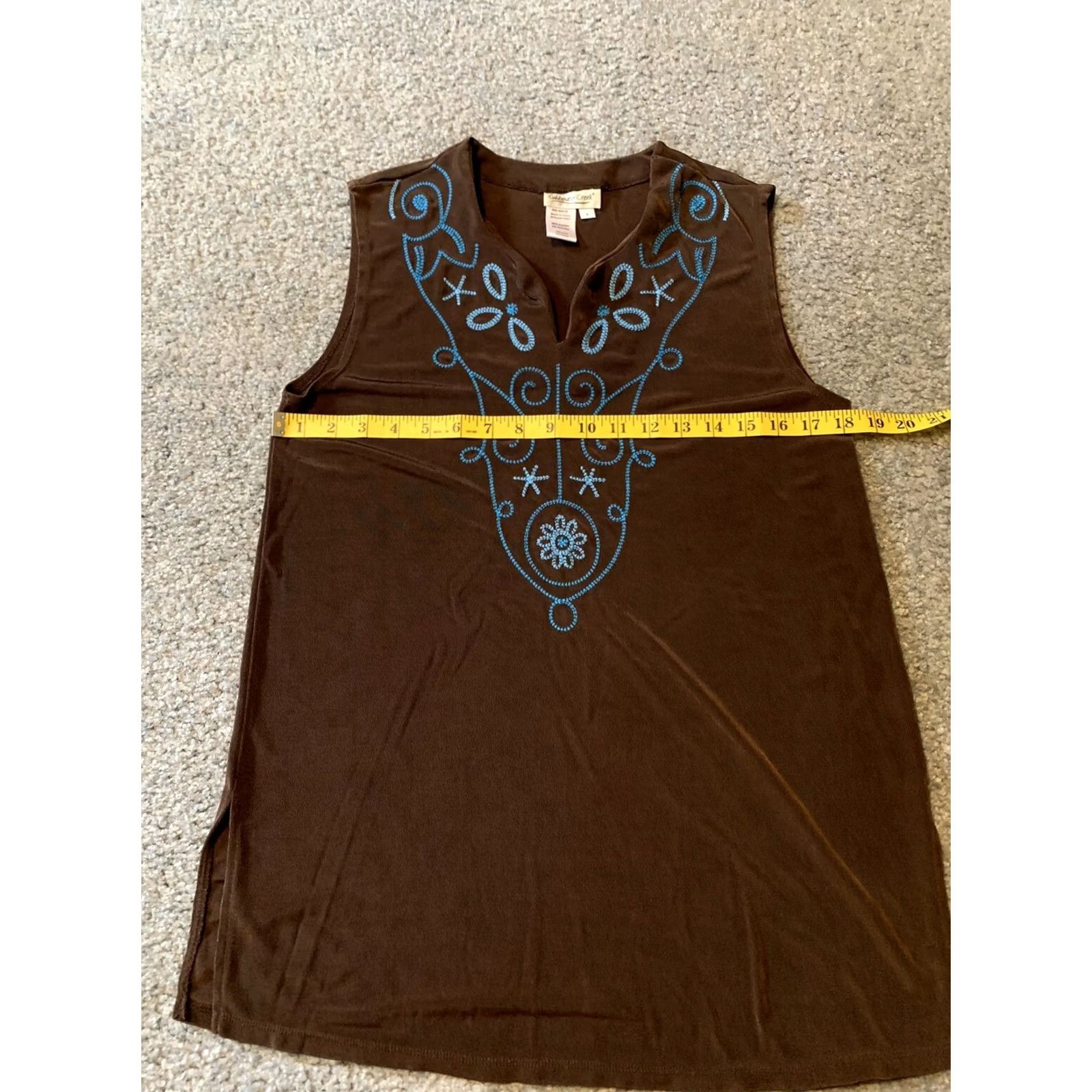 Coldwater Creek VINTAGE Coldwater Creek Tank Womens 8 Brown Embroidered Sleeveless V-Neck Boho Slinky Flowy Size M / US 6-8 / IT 42-44 - 5 Thumbnail