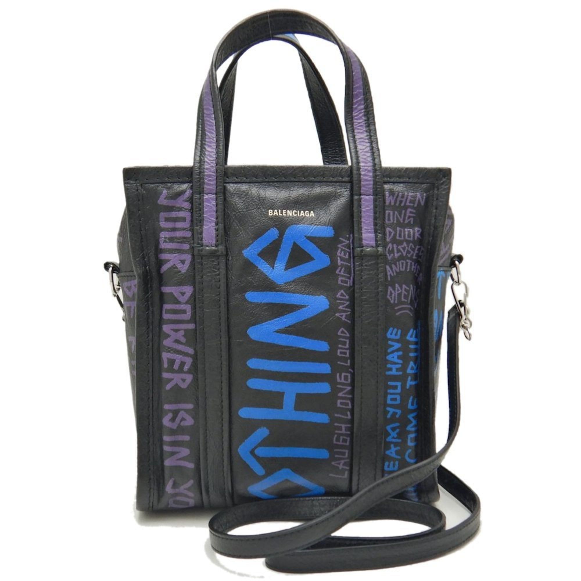 Balenciaga BALENCIAGA Bazaar Shopper XS 513989 Handbag Graffiti Leather Black Blue 251539 Size ONE SIZE - 1 Thumbnail