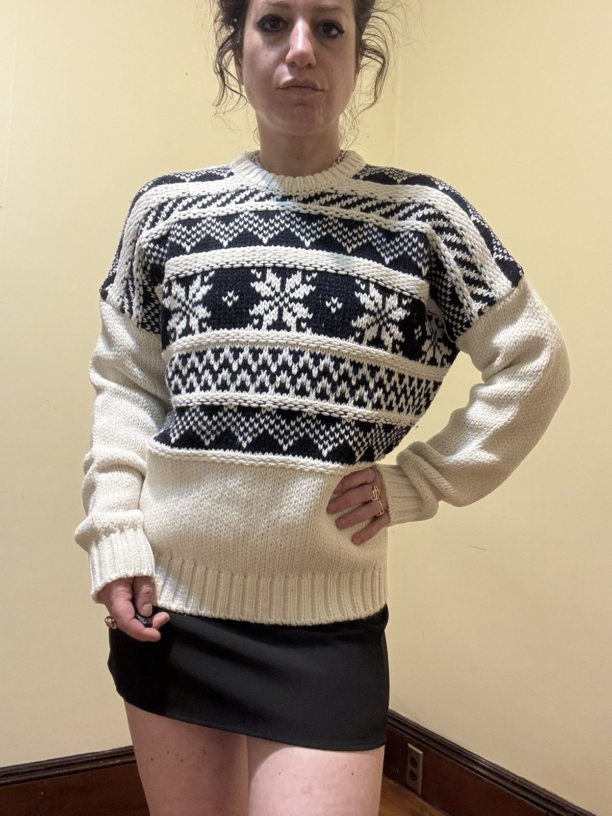 Maje Maje Black/White Wool Blend Fair Isle H18MOCKOON ECRU Size M / US 6-8 / IT 42-44 - 1 Thumbnail