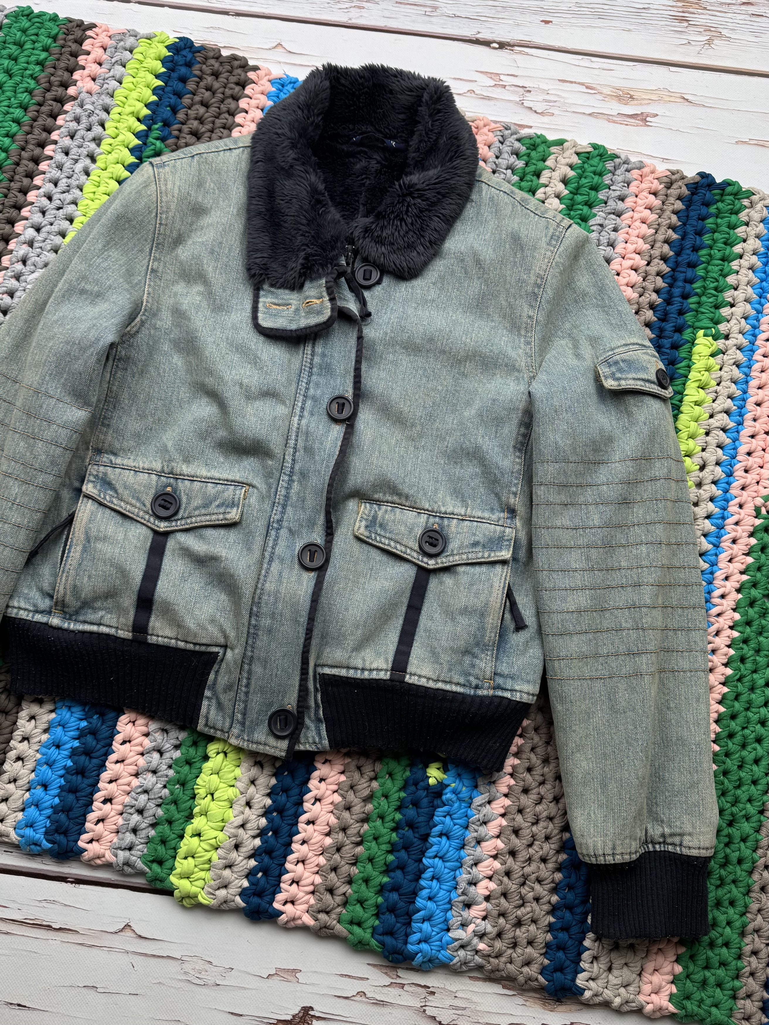 Hysteric Glamour Y2K Faded Cropped Jacket With Faux Fur Details (ET1)(D15) Size L / US 10 / IT 46 - 3 Thumbnail