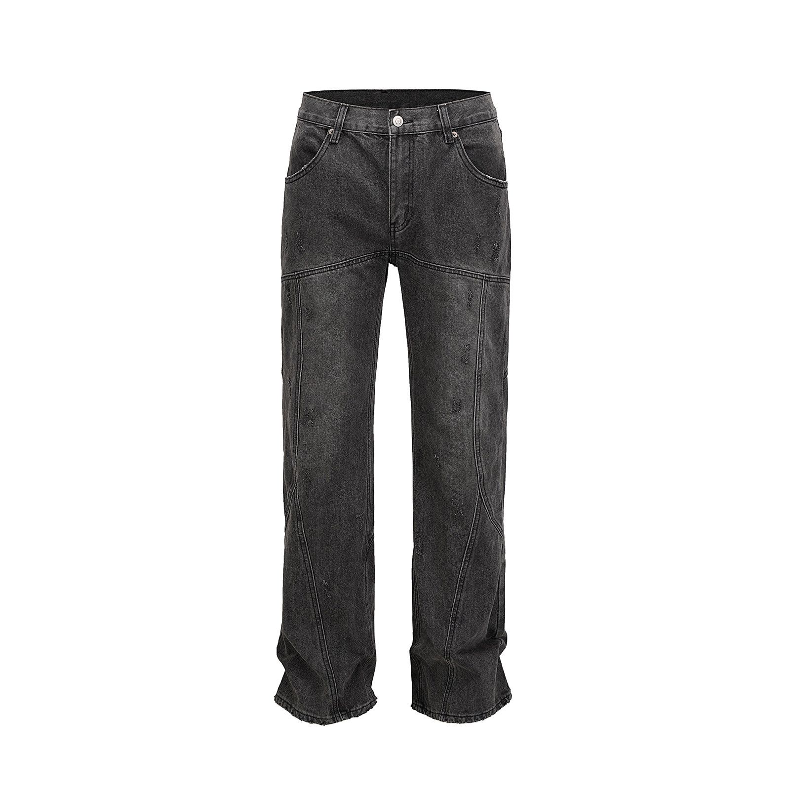 Japanese Brand × Jean × Vintage Irregular lines Pockets Washed Black Baggy Jeans Size US 31 - 1 Thumbnail