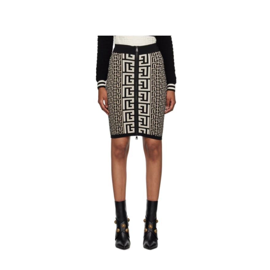 Balmain o1y0625 Midi Skirt in Black/White Size 32" / US 10 / IT 46 - 1 Thumbnail