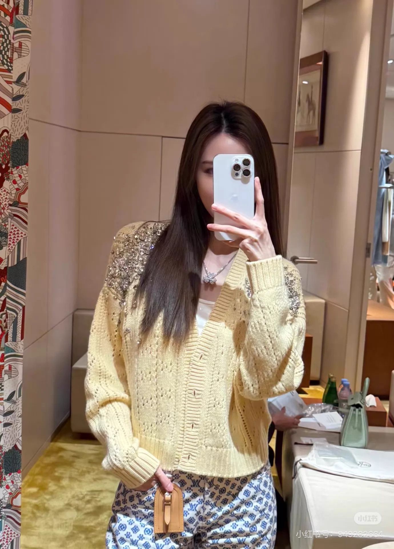 Miu Miu MIU MIU Heavy Crystal Yellow Knit Cardi Women's 40 Size S / US 4 / IT 40 - 1 Thumbnail