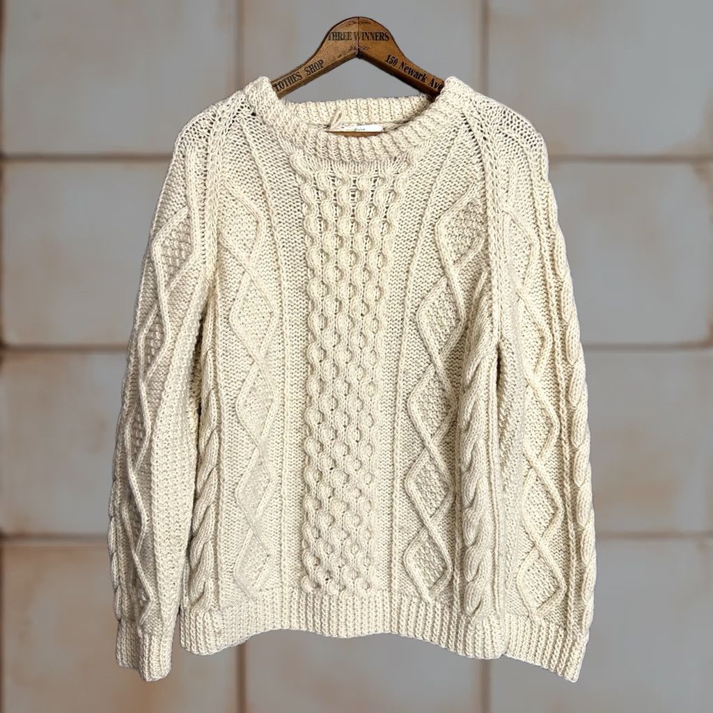 Vintage VINTAGE Moira Handknit Wool Celtic Design Fisherman Sweater Ivory Cable Womens L Size L / US 10 / IT 46 - 1 Thumbnail