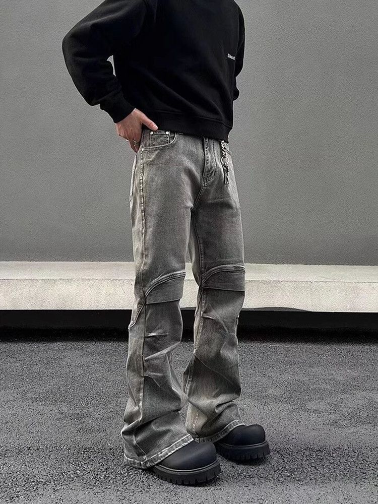 Japanese Brand × Jean Y2K Streetwear Vintage Grey Pleated Flare Jeans Size US 31 - 4 Thumbnail