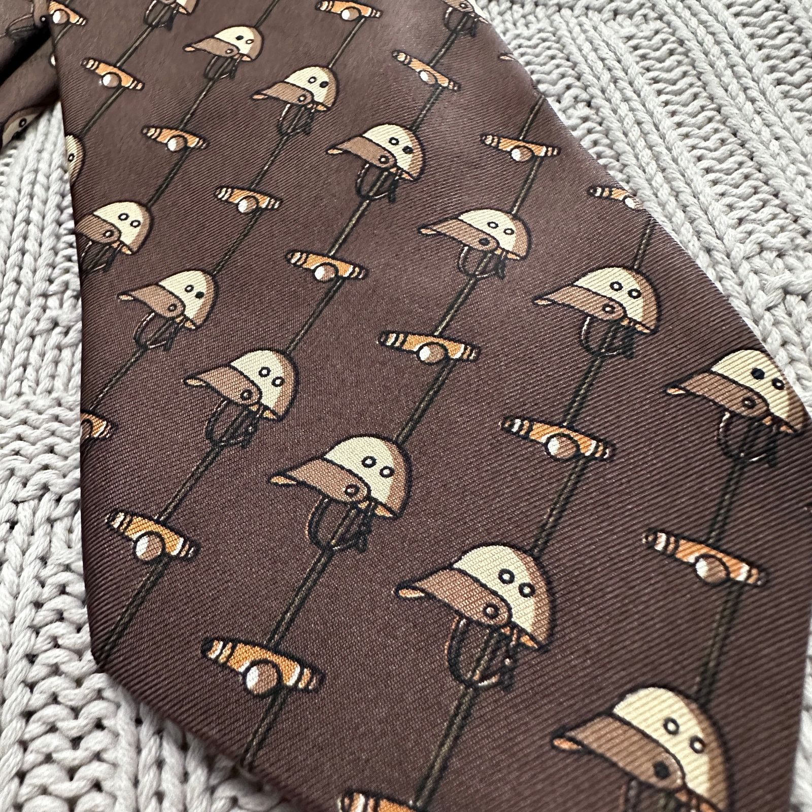 Gucci Vintage Gucci brown polo helmet print Italian silk tie Size ONE SIZE - 2 Thumbnail