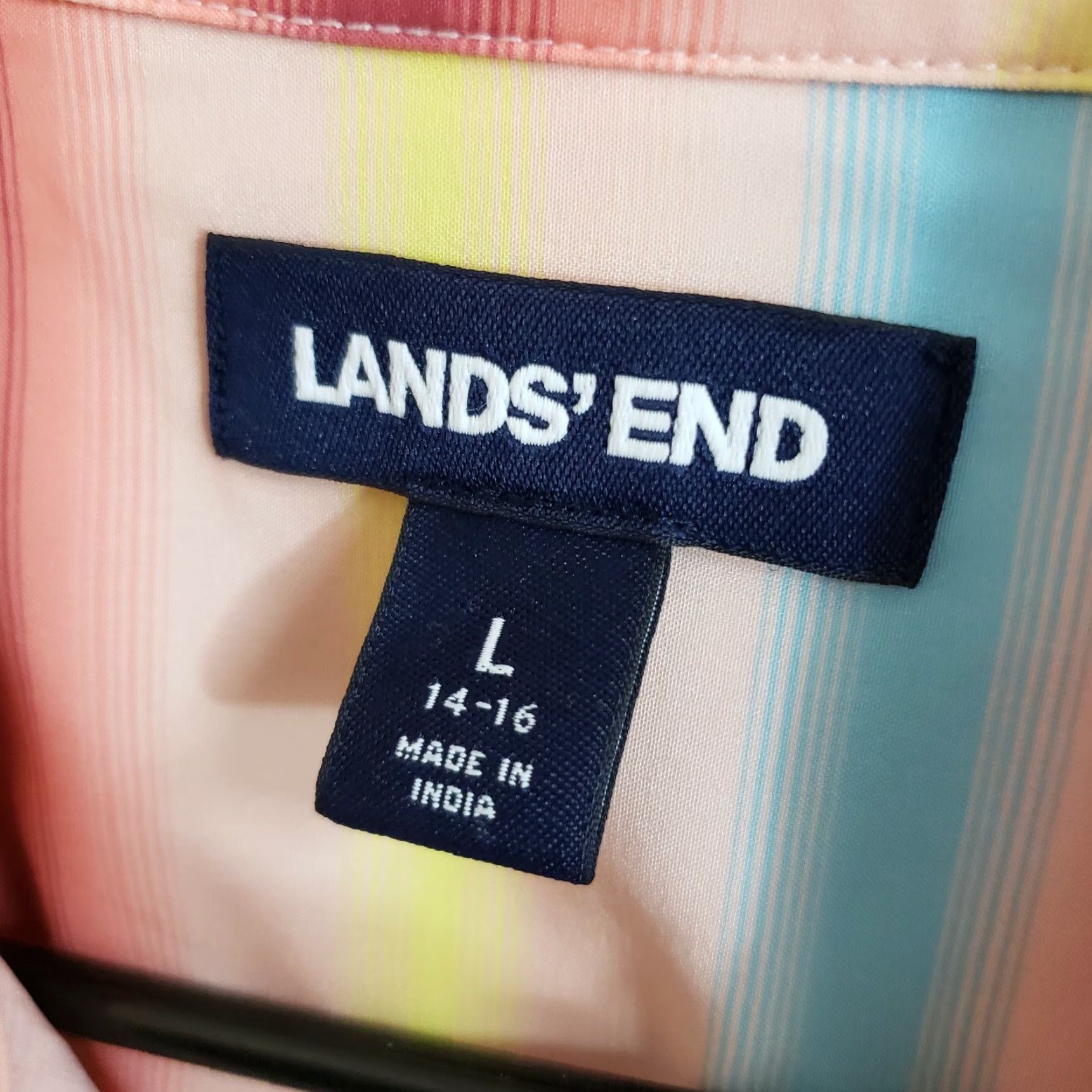 Lands' End Lands' End Womens Button Front Shirt Large Pink Blue Striped Long Sleeve Casual Shirt Womens L Pink Striped Button-Up 90s? Size L / US 10 / IT 46 - 5 Thumbnail