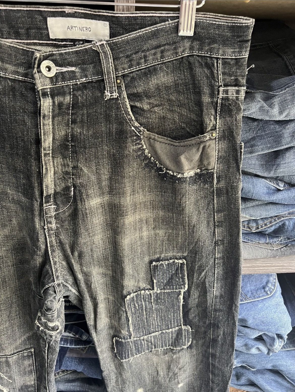 If Six Was Nine 🔥Rare Artinero Patchwork Kapital Inspired Distressed Denim Size US 34 / EU 50 - 10 Thumbnail