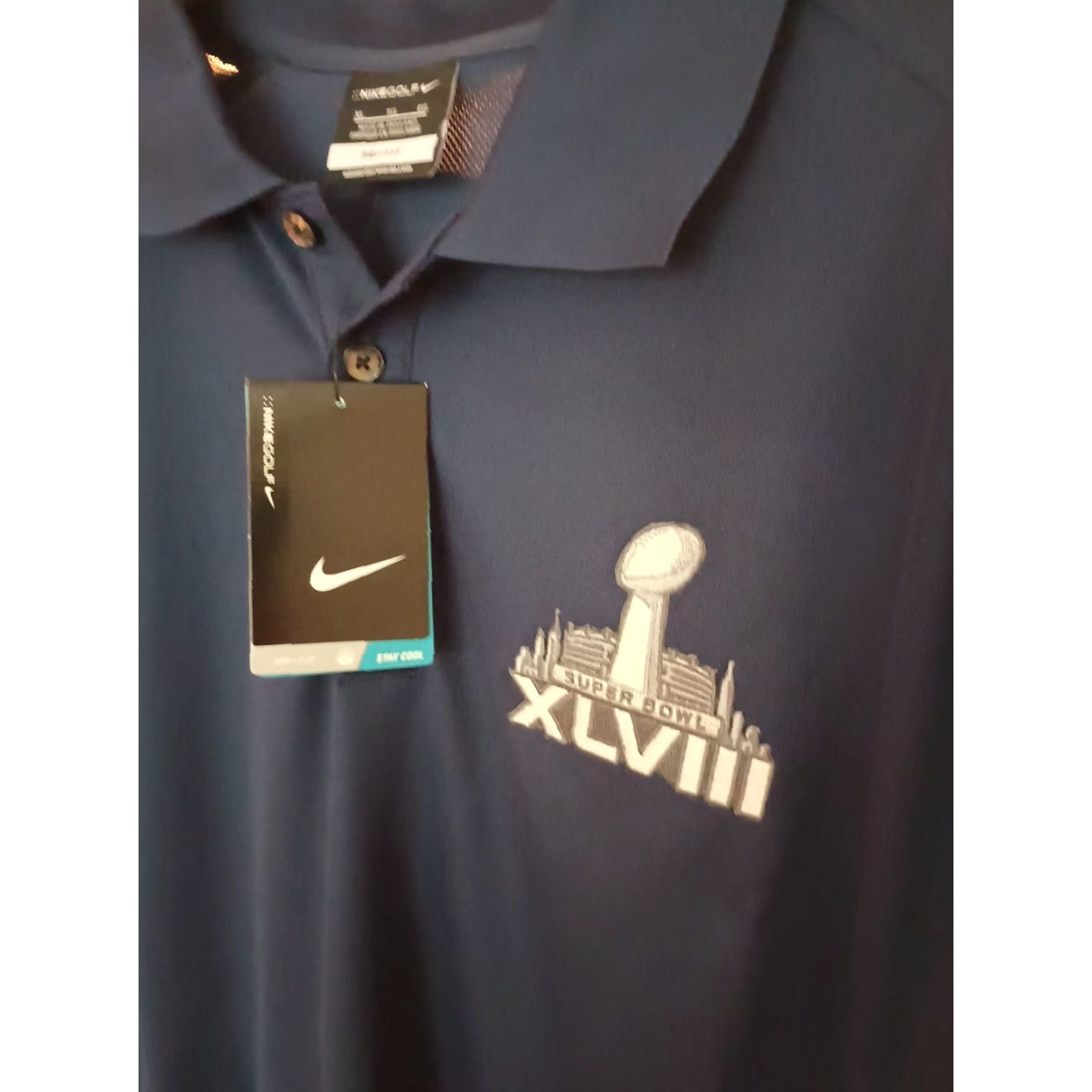Nike VINTAGE Nike Golf Shirt XL Blue Dri-Fit Activewear Polo Men NWT Dead Stock Super Bowl 48 Nike Golf Size US XL / EU 56 / 4 - 2 Thumbnail