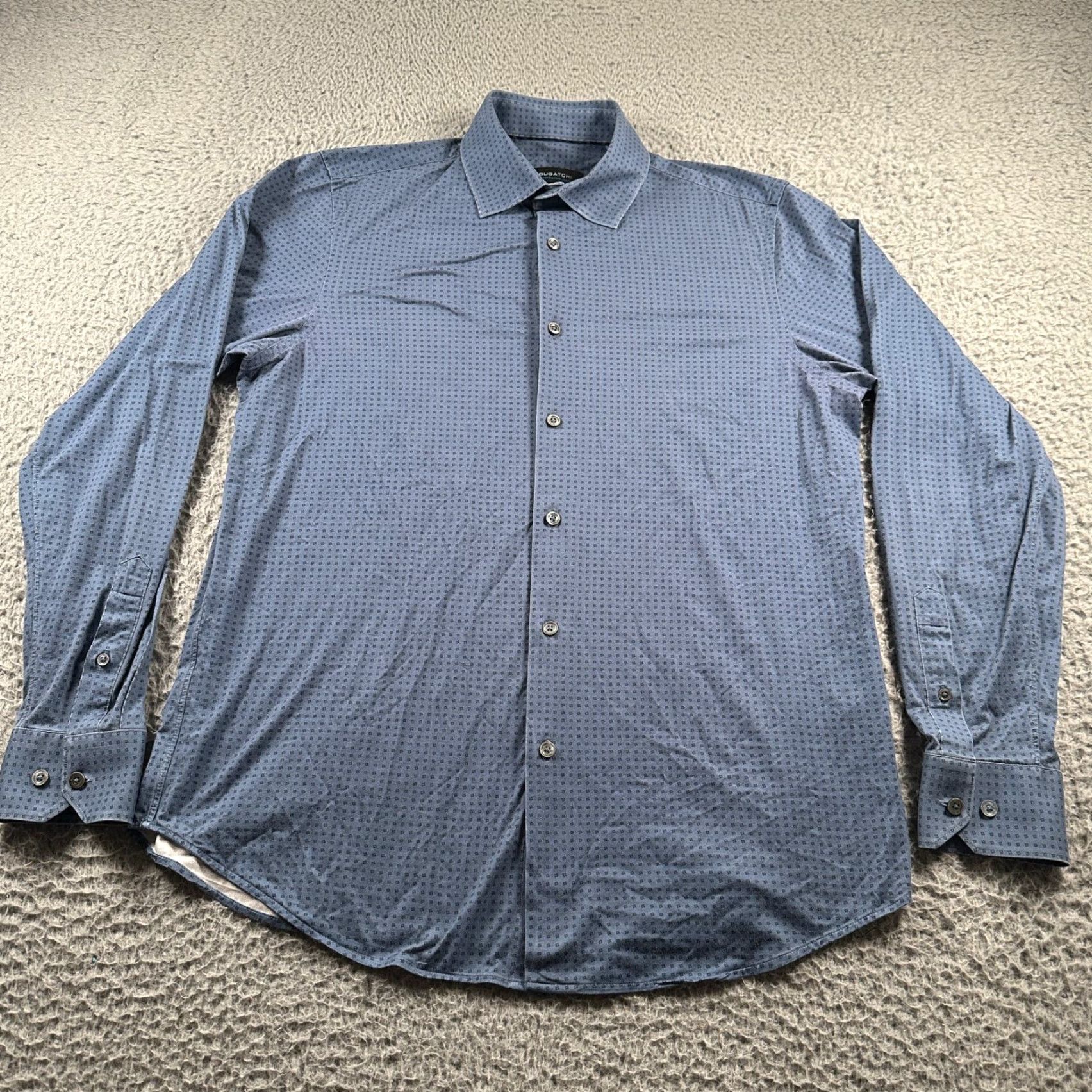 BUGATCHI Bugatchi Button-Up Shirt Mens M Cobalt Blue 8-Way Stretch Cotton Tech Down Dress Long Sleeve Point Collar Geometric Micro Print Button Front Size US M / EU 48-50 / 2 - 2 Thumbnail
